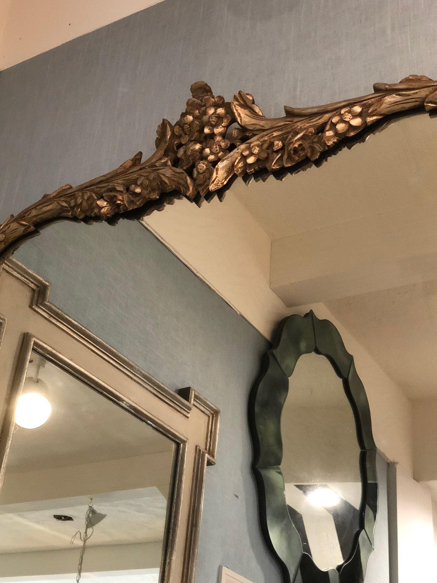 Wood Neoclassical Silvered Foliate Mirror