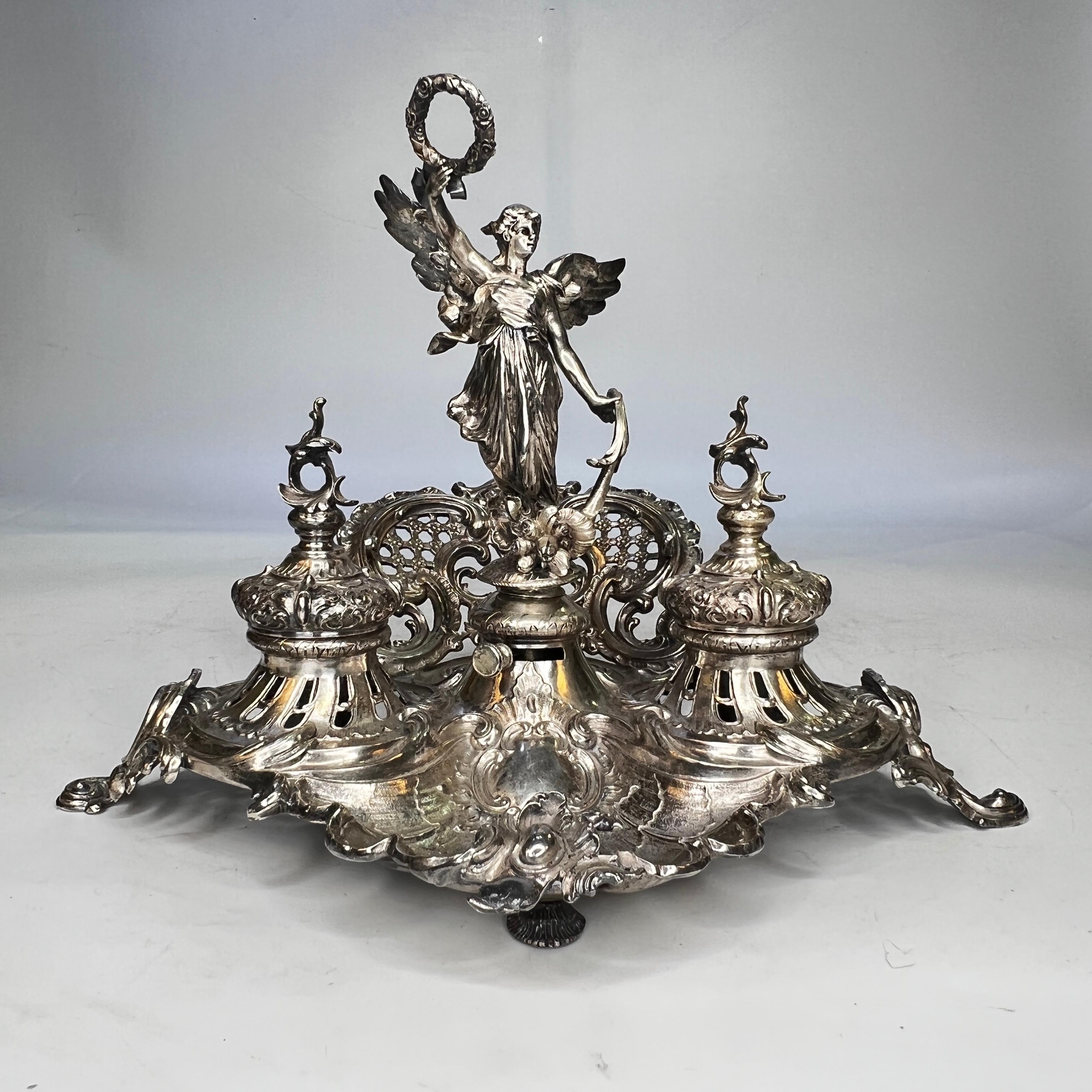Neoclassical Revival Neoclassical Silverplate Writing Set Including Inkwell and Accessories