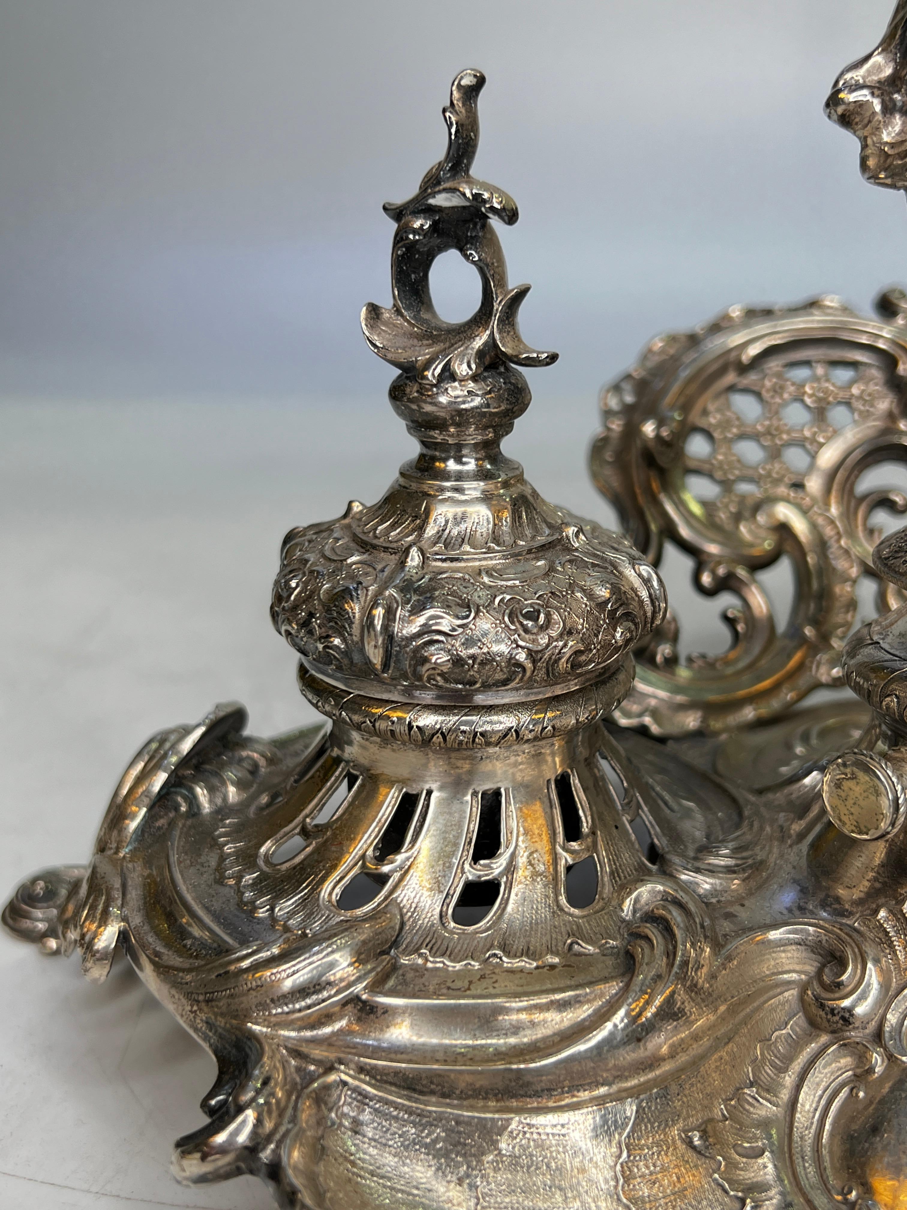 Silver Plate Neoclassical Silverplate Writing Set Including Inkwell and Accessories
