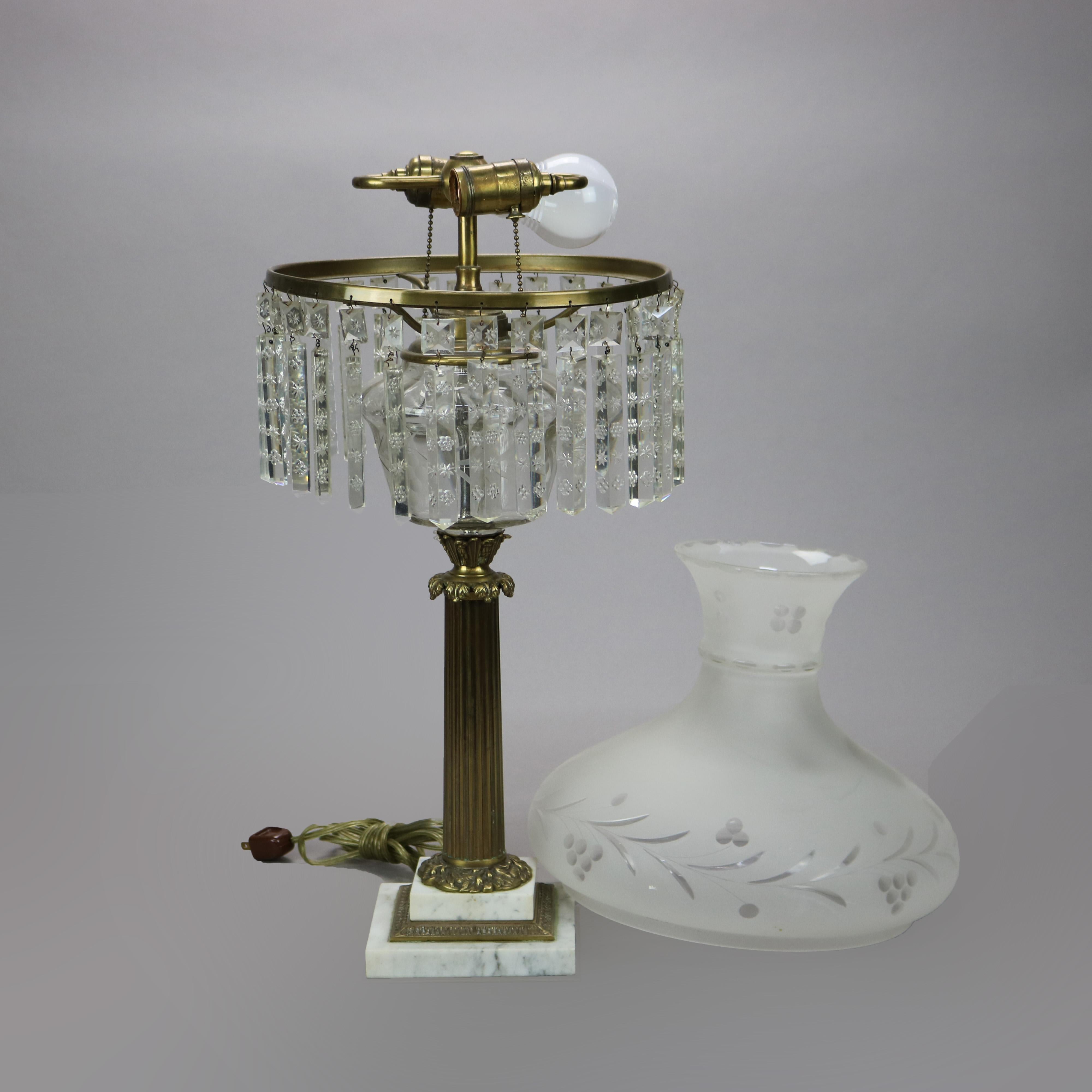 Neoclassical Sinumbra Style Brass, Crystal & Marble Table Lamp 20th C 7