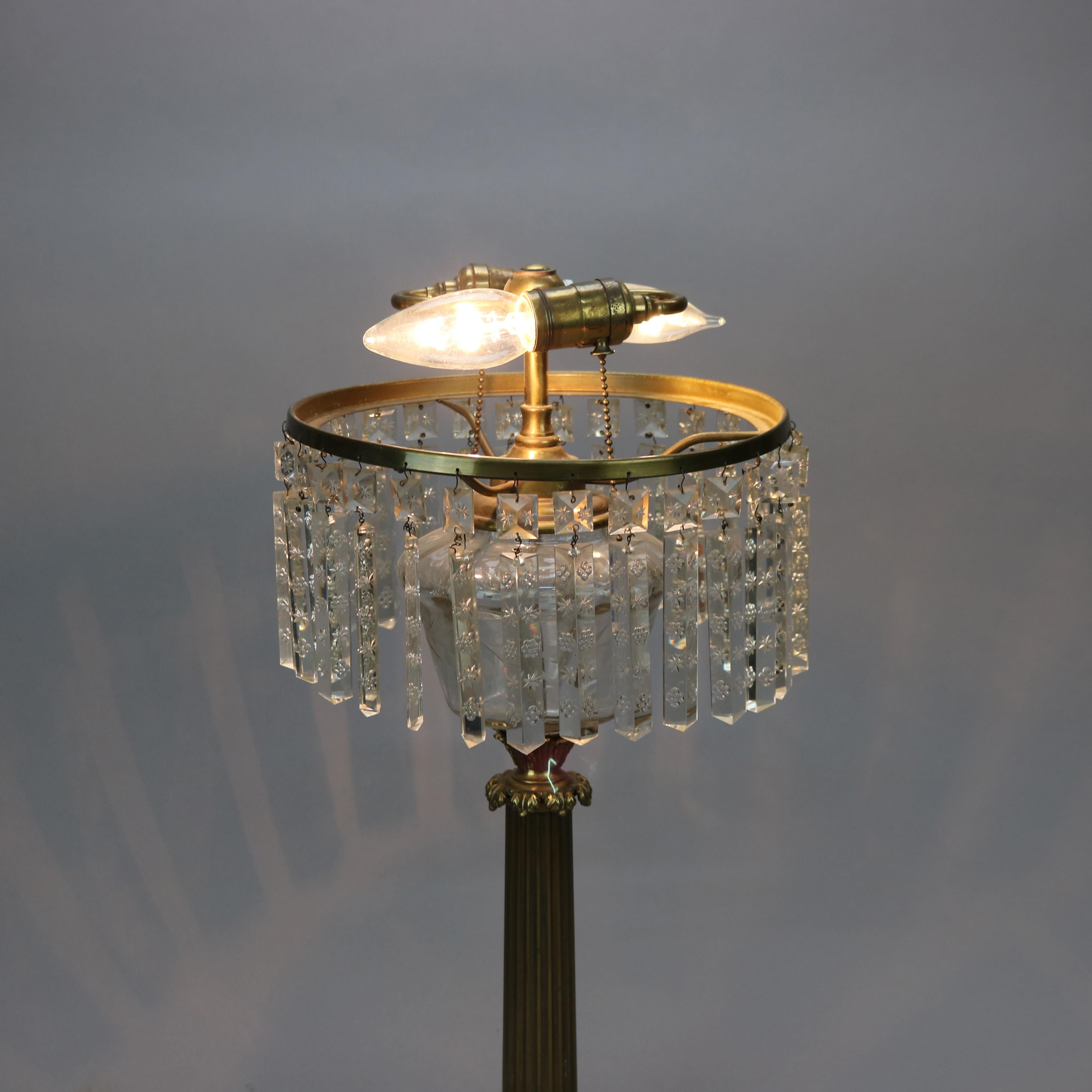 Neoclassical Sinumbra Style Brass, Crystal & Marble Table Lamp 20th C 8