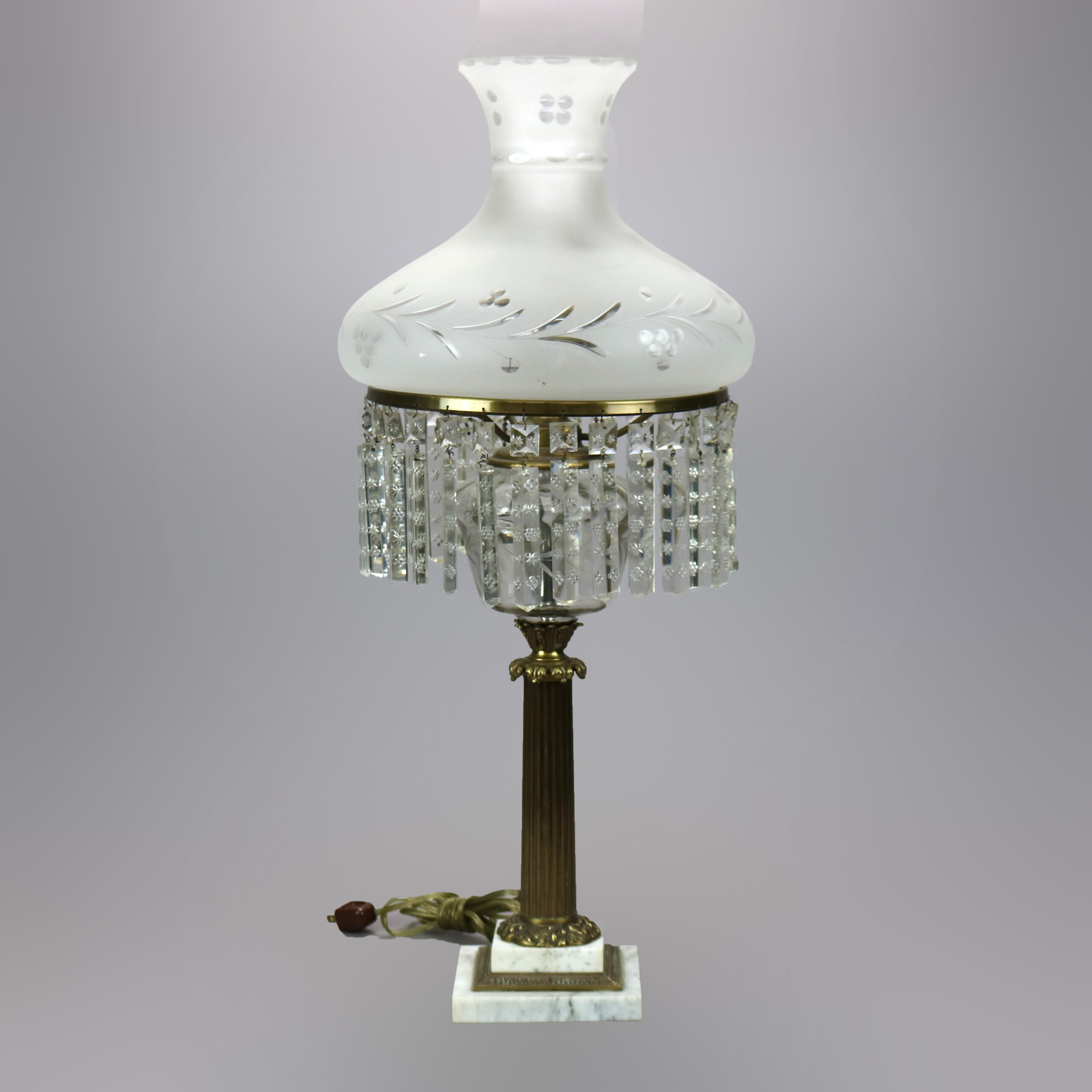 Neoclassical Sinumbra Style Brass, Crystal & Marble Table Lamp 20th C In Good Condition In Big Flats, NY