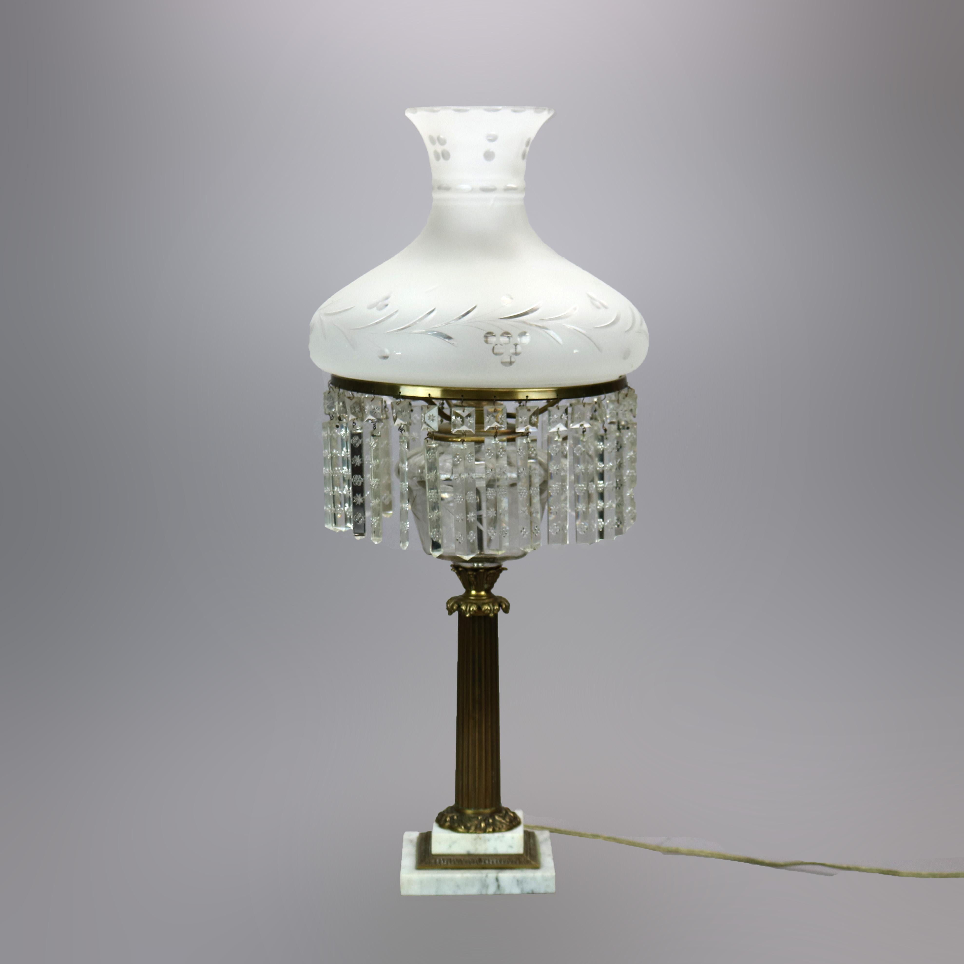 20th Century Neoclassical Sinumbra Style Brass, Crystal & Marble Table Lamp 20th C