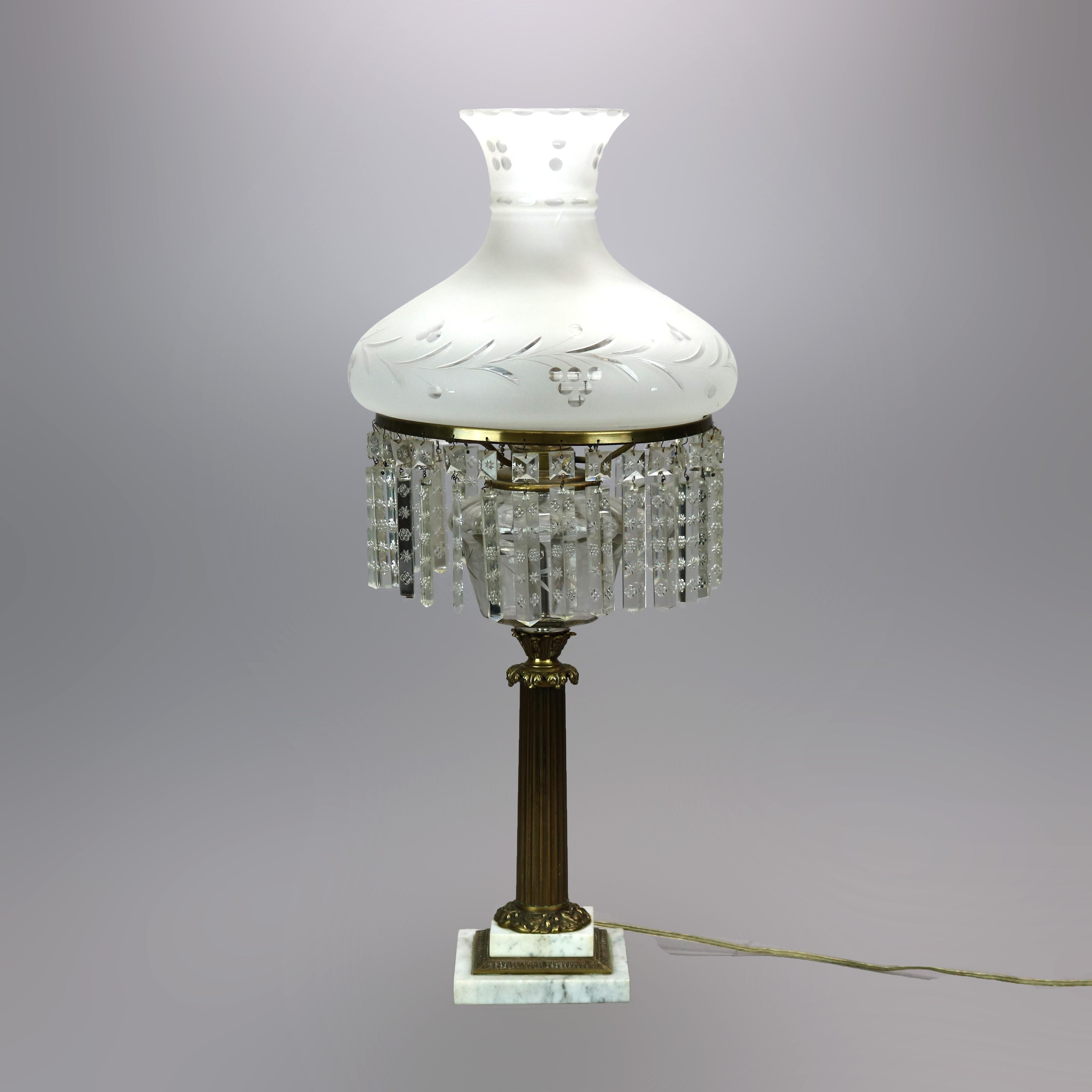 Neoclassical Sinumbra Style Brass, Crystal & Marble Table Lamp 20th C 1