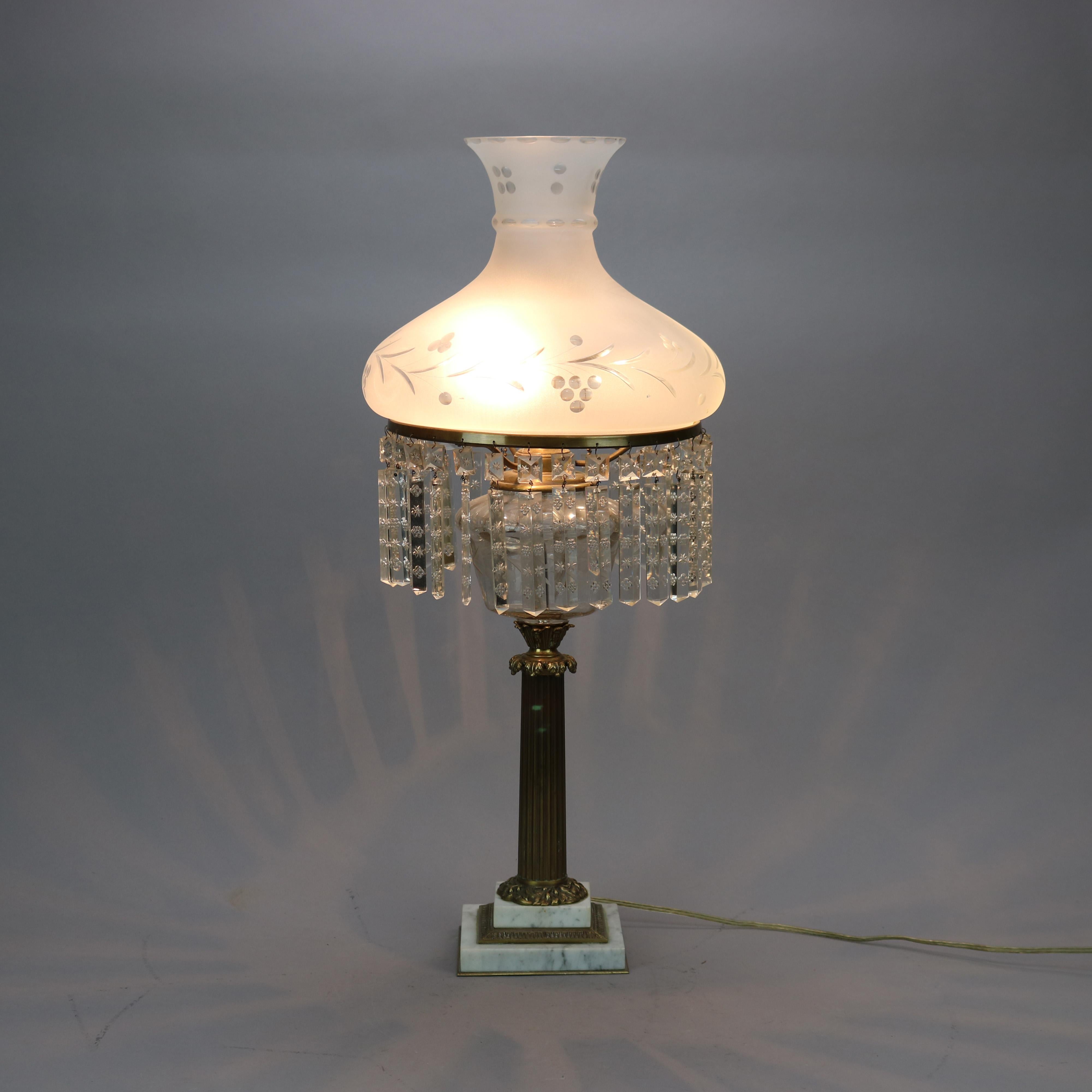 Neoclassical Sinumbra Style Brass, Crystal & Marble Table Lamp 20th C 2