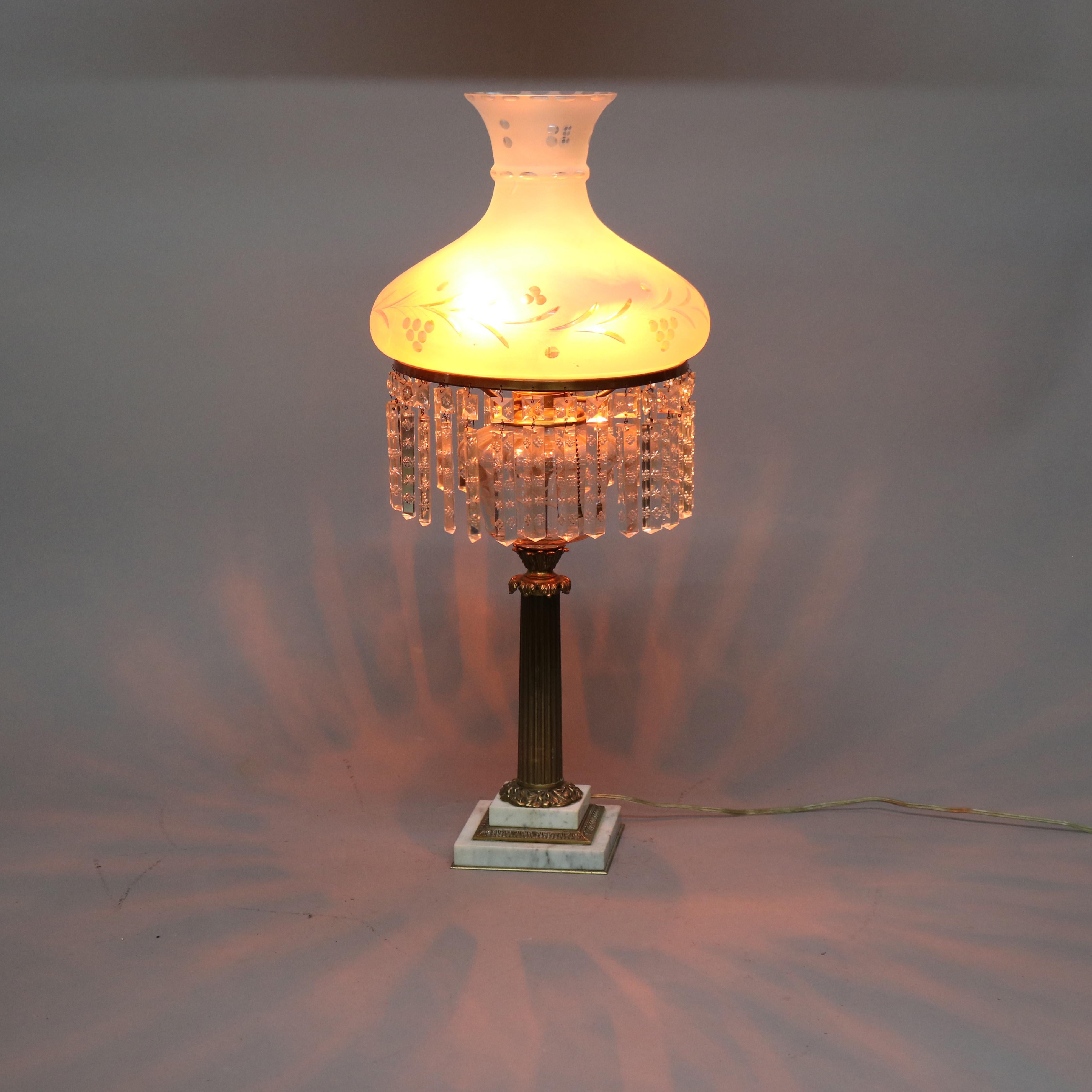 Neoclassical Sinumbra Style Brass, Crystal & Marble Table Lamp 20th C 4