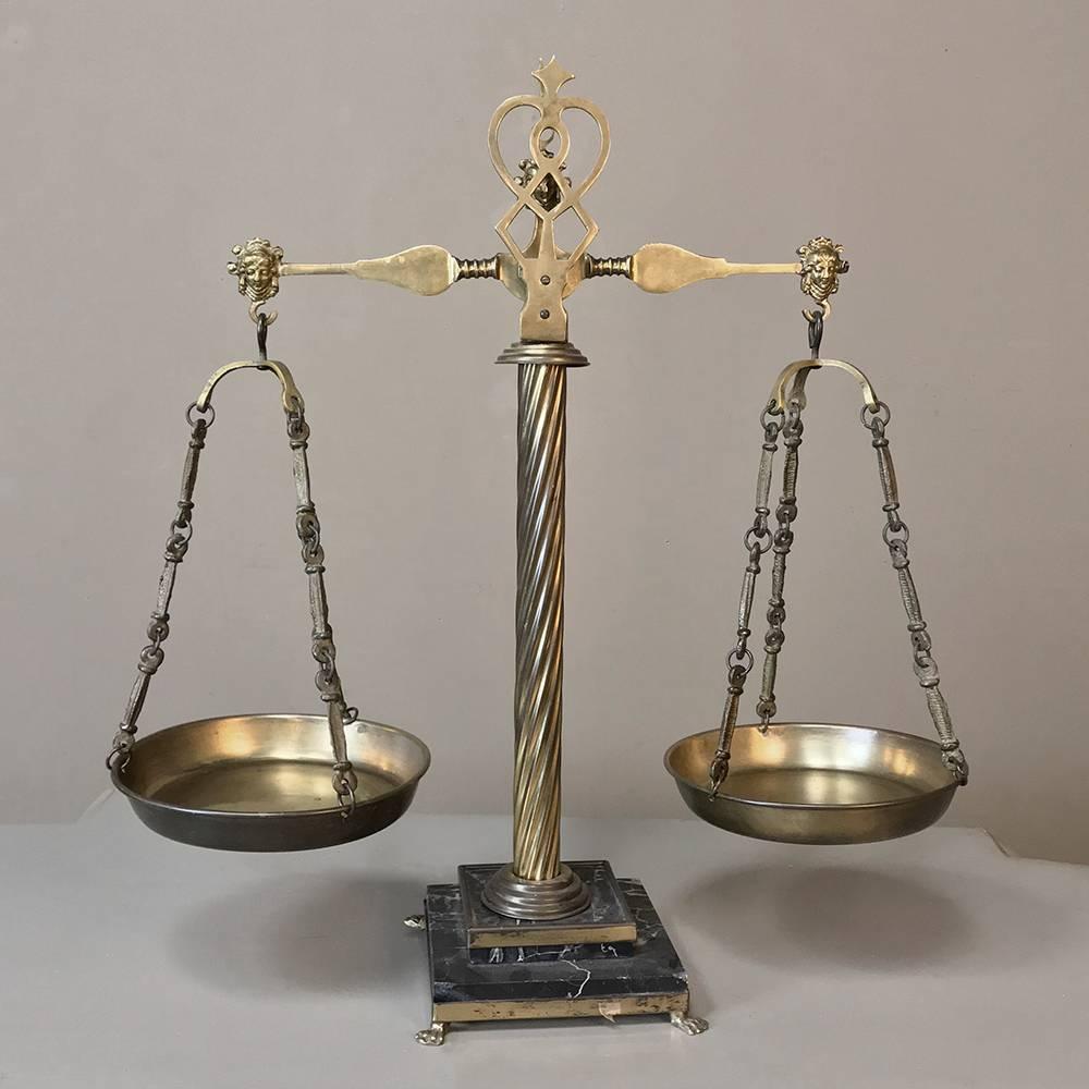 Neoclassical Solid Brass and Marble Italian Balance Scale 2