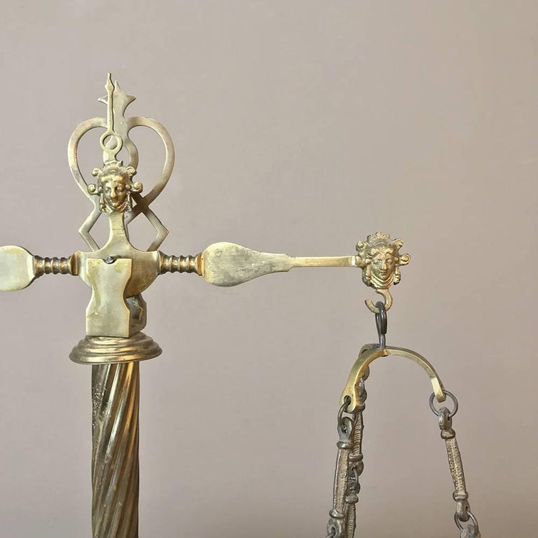 Neoclassical Solid Brass and Marble Italian Balance Scale at 1stDibs