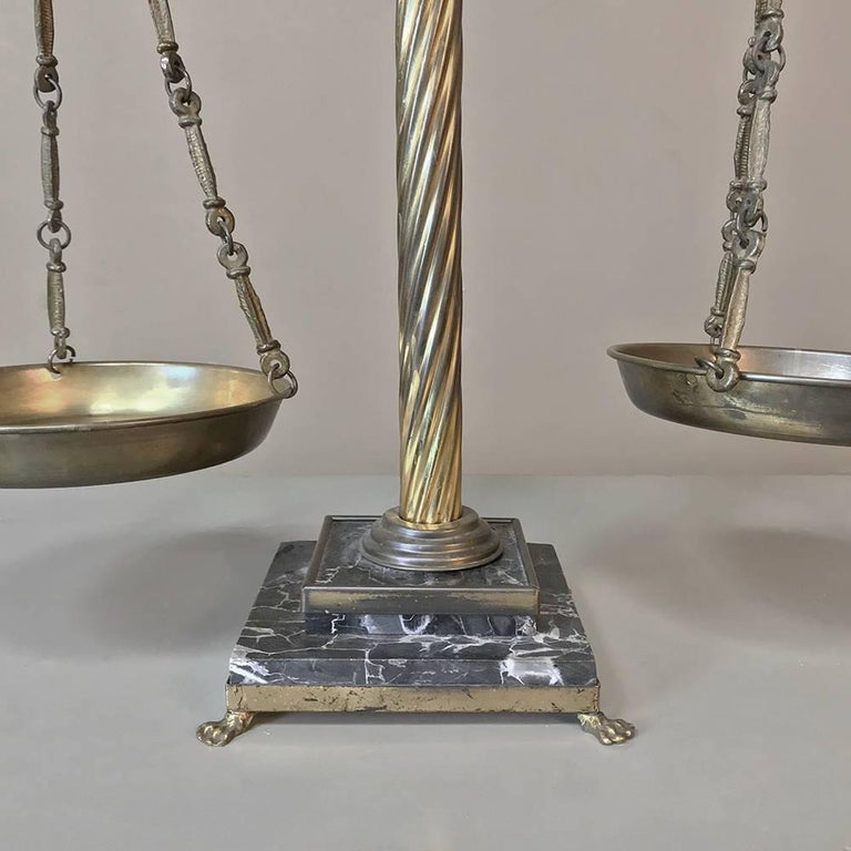 Neoclassical Solid Brass and Marble Italian Balance Scale at 1stDibs