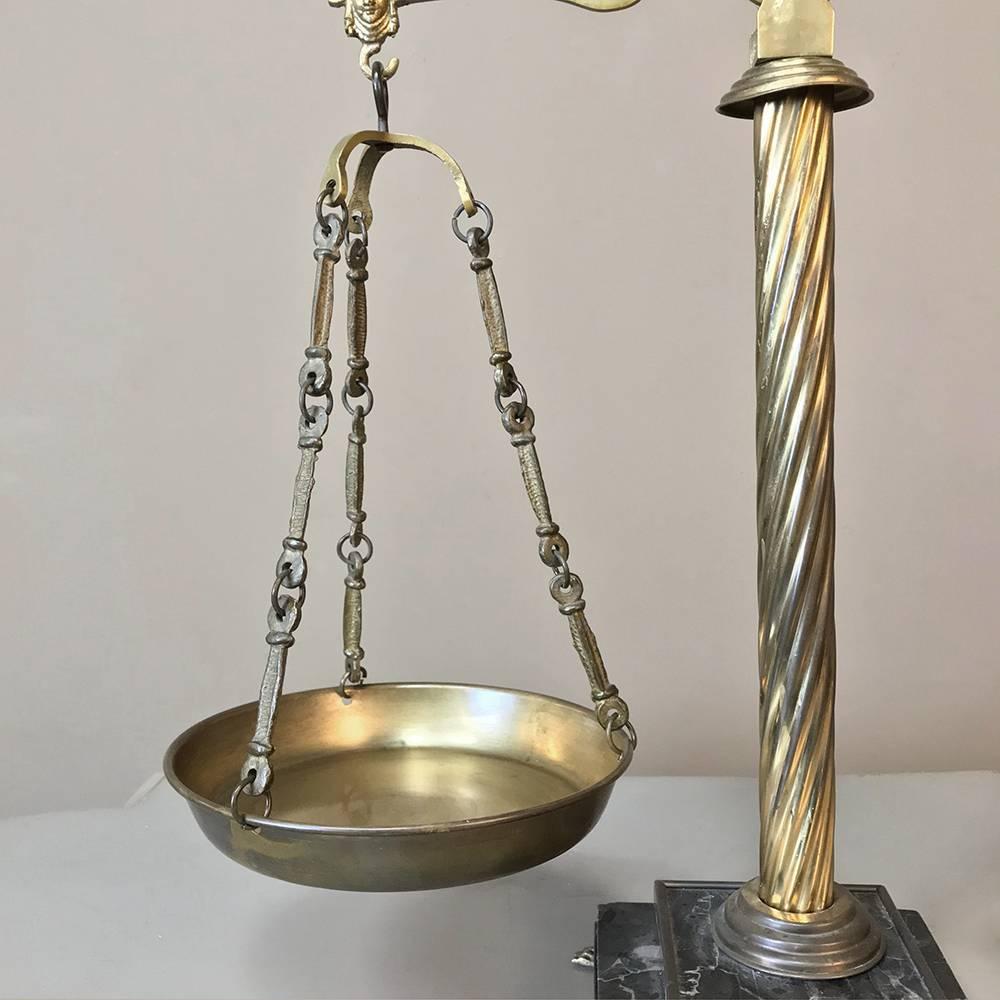 European Neoclassical Solid Brass and Marble Italian Balance Scale