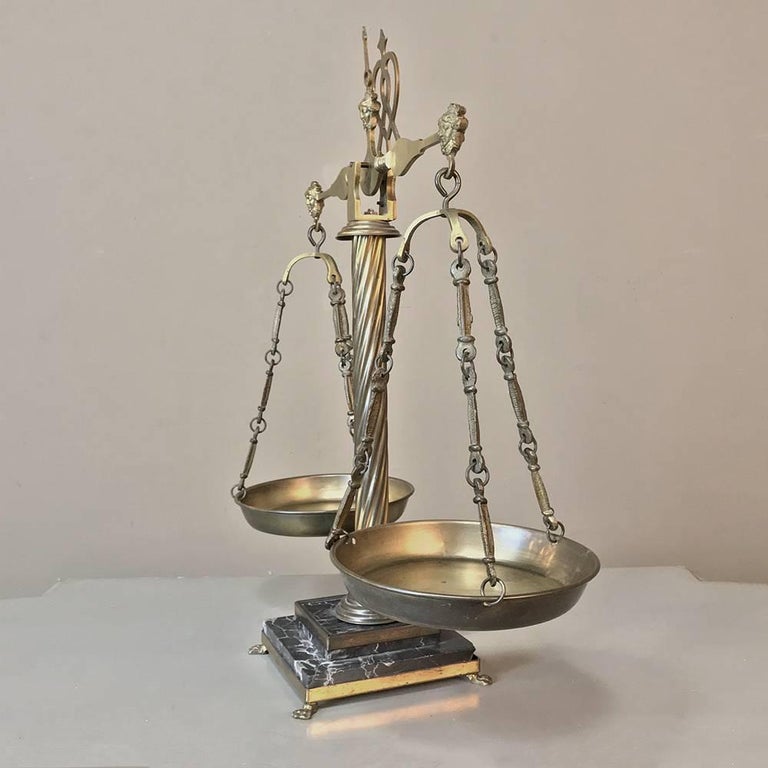 Neoclassical Solid Brass and Marble Italian Balance Scale at 1stDibs