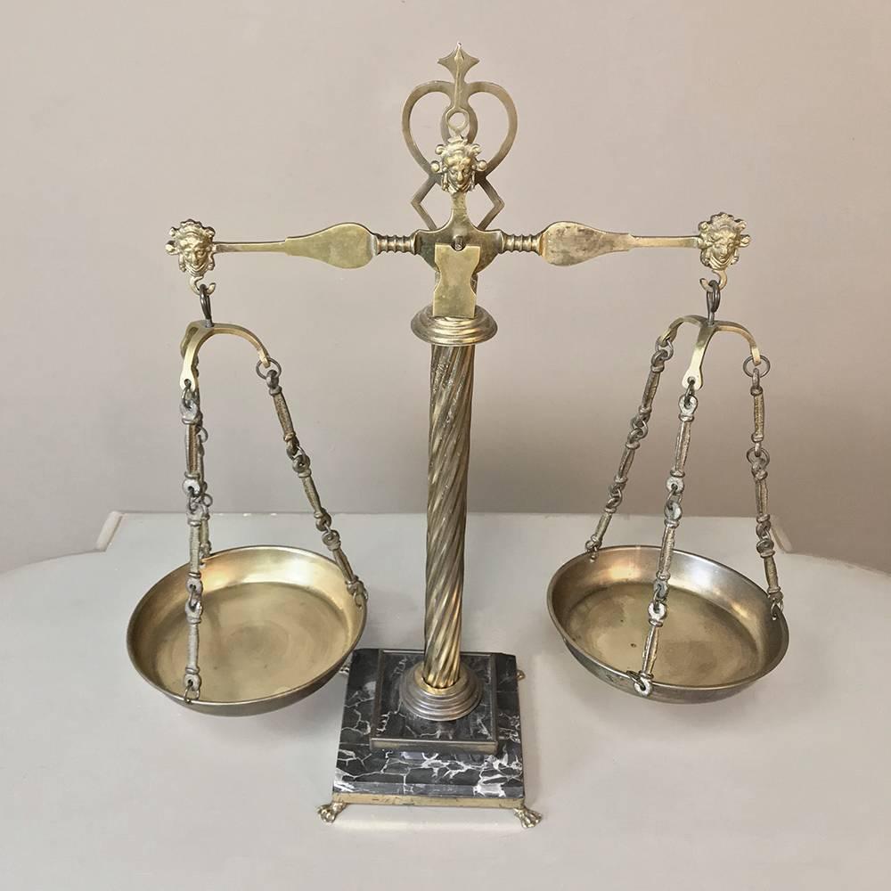 Neoclassical Solid Brass and Marble Italian Balance Scale 1
