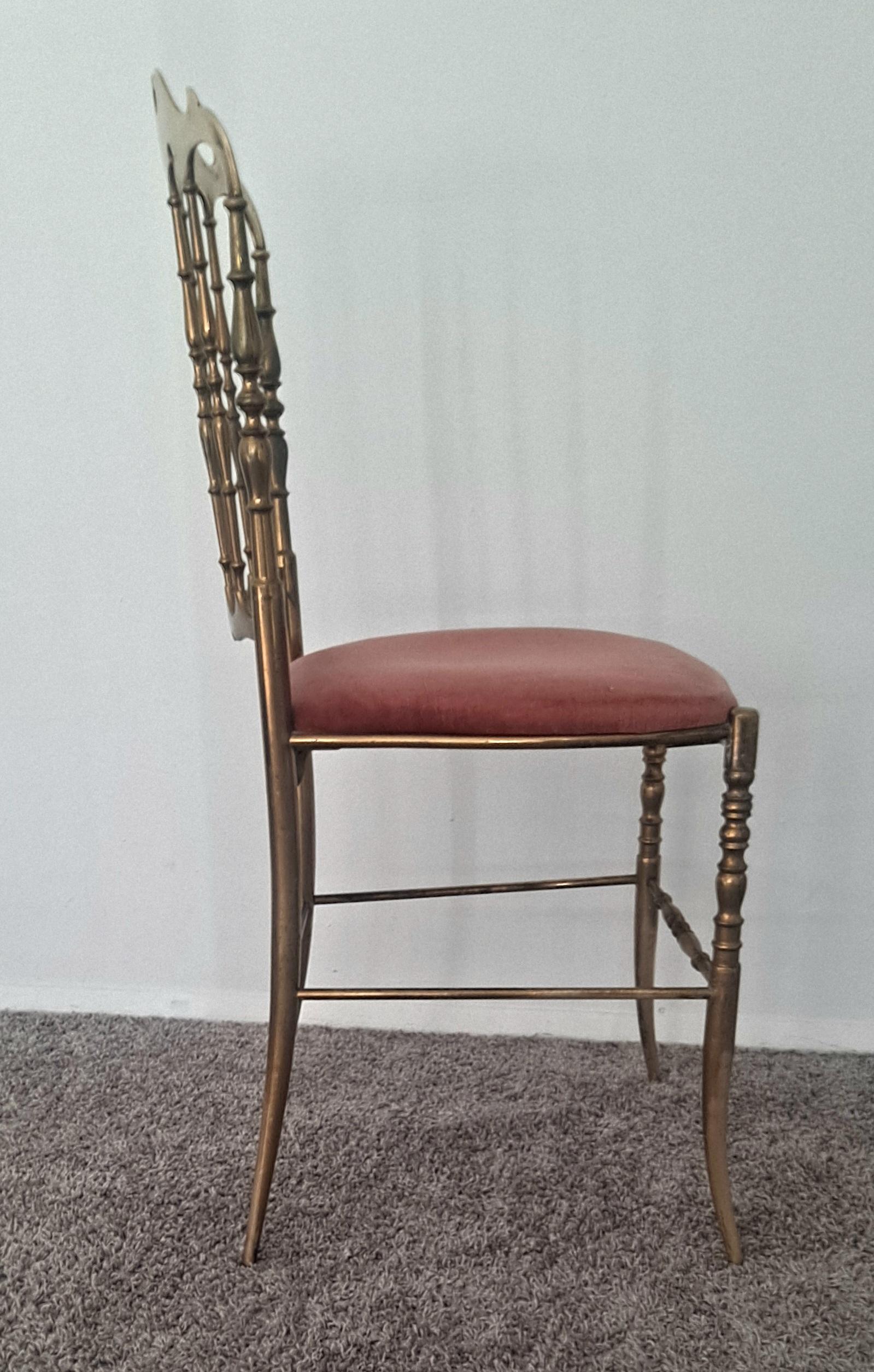 Italian brass chair in Neoclassical style from the 1950 s . Pink velvet upholstery .
 we have one more chair like this slightly different size .