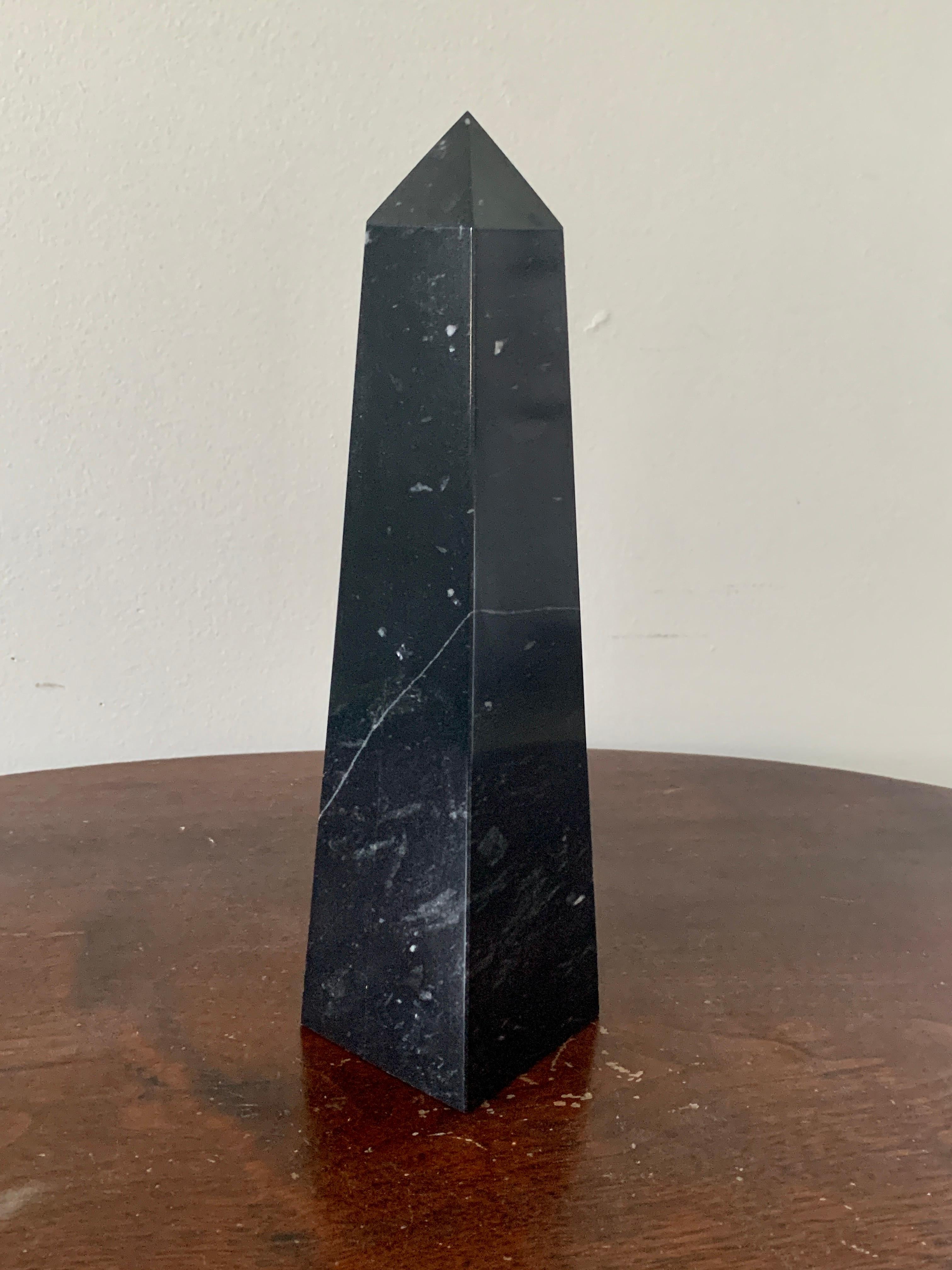 Grand Tour Neoclassical Solid Marble Black and Gray Obelisk For Sale