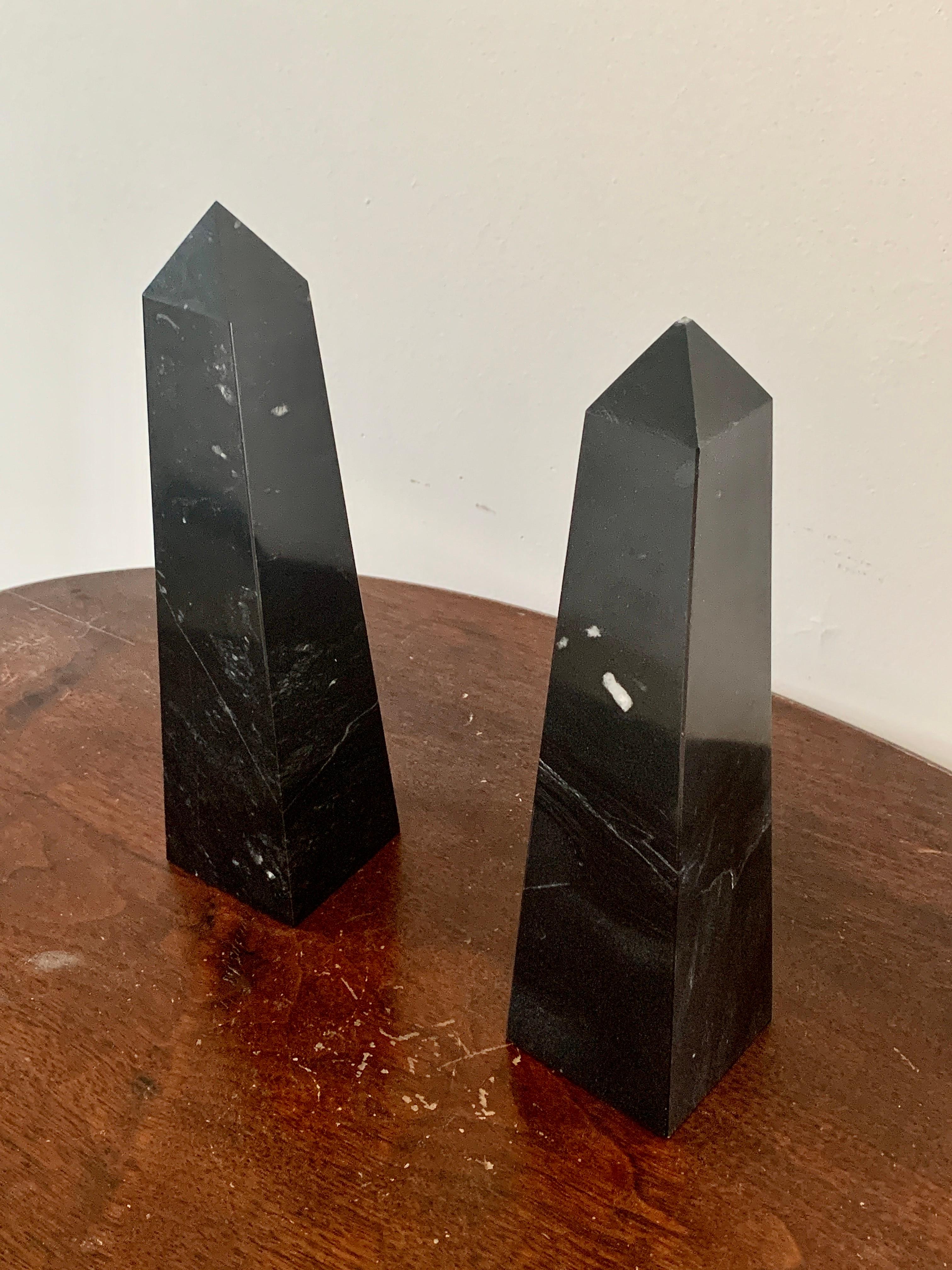 Grand Tour Neoclassical Solid Marble Black and Gray Obelisks, Pair For Sale