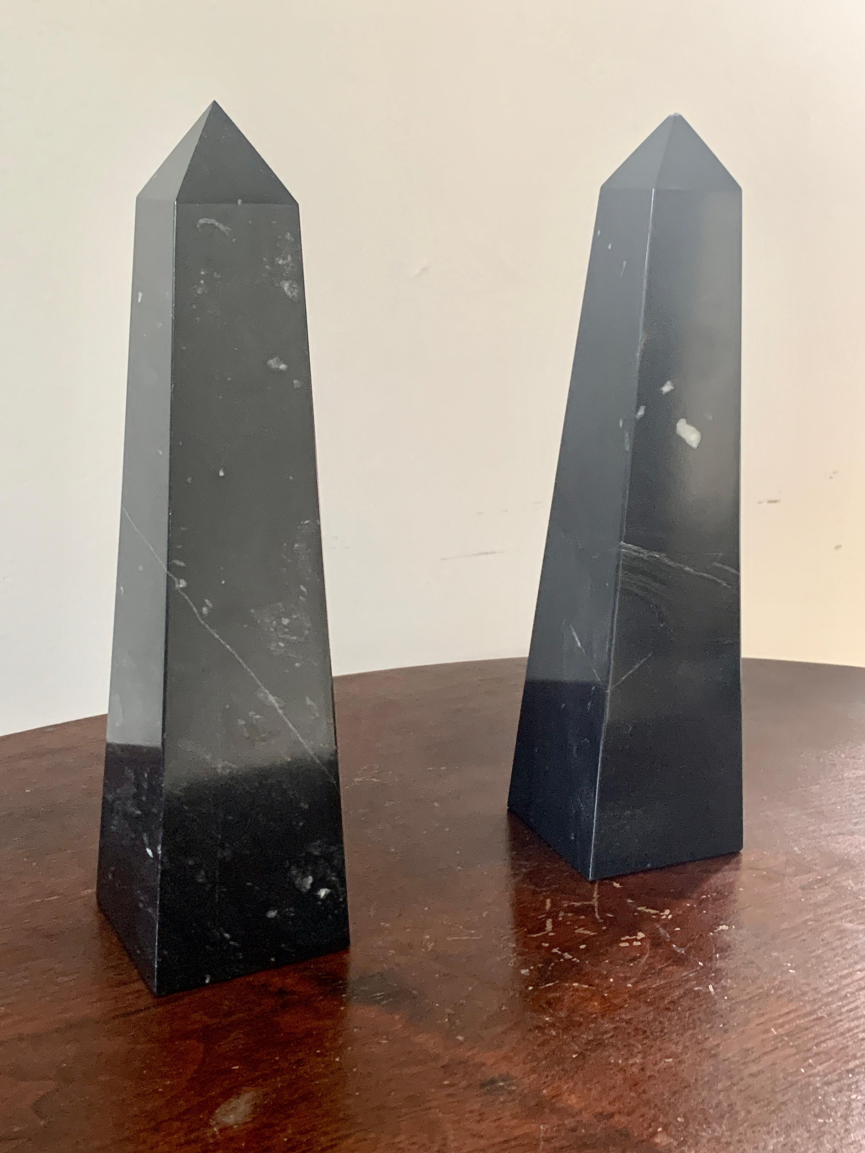 Pakistani Neoclassical Solid Marble Black and Gray Obelisks, Pair For Sale