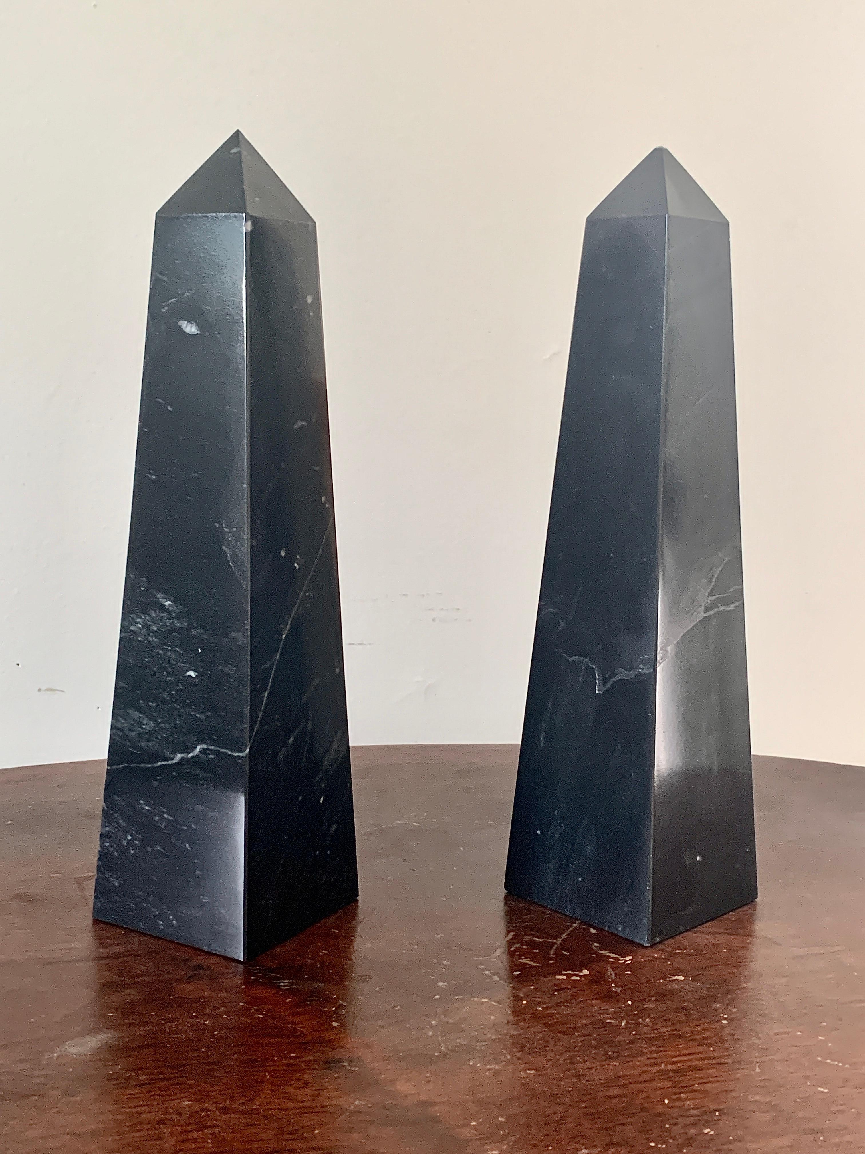 Neoclassical Solid Marble Black and Gray Obelisks, Pair In Good Condition For Sale In Elkhart, IN