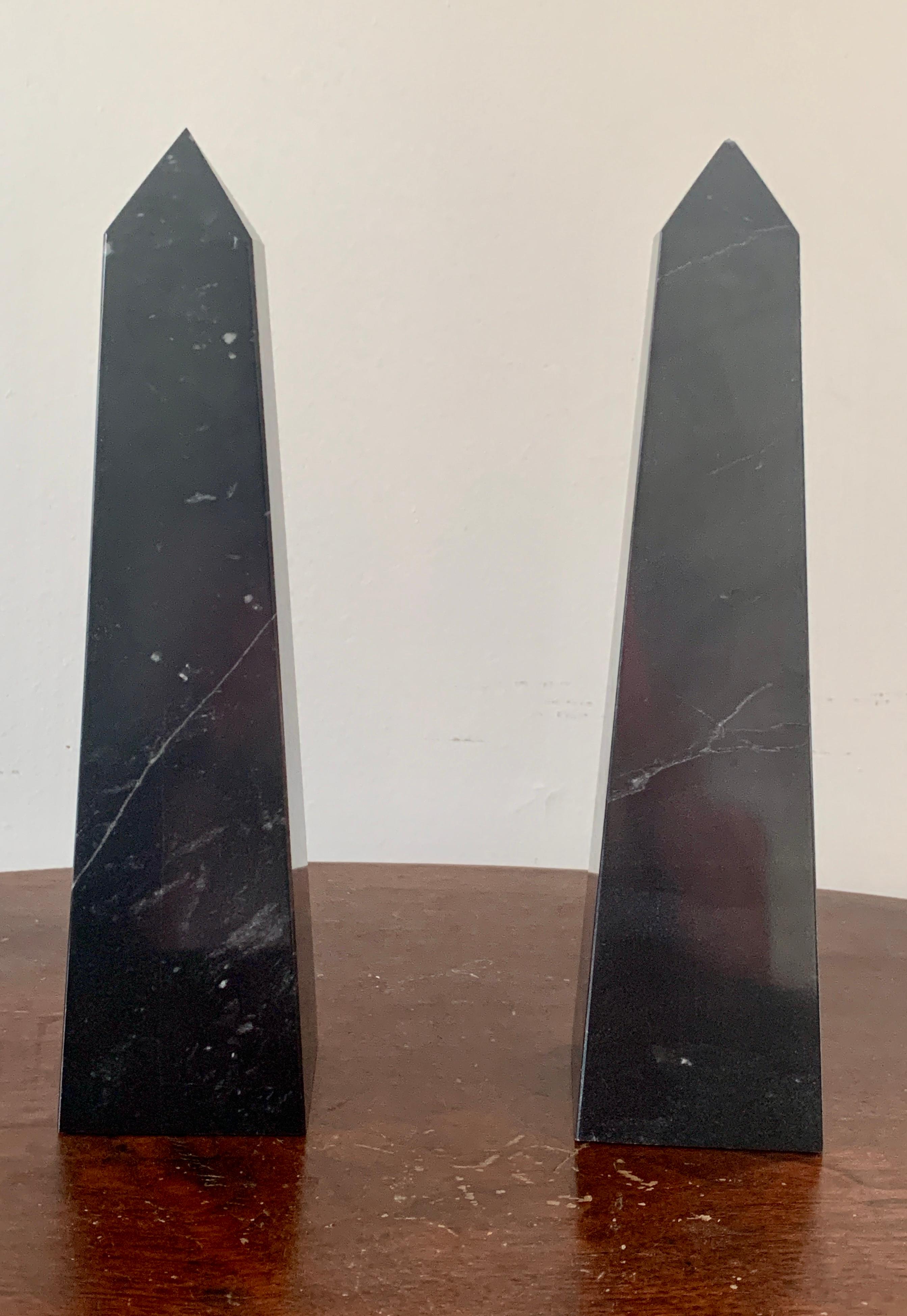 20th Century Neoclassical Solid Marble Black and Gray Obelisks, Pair For Sale