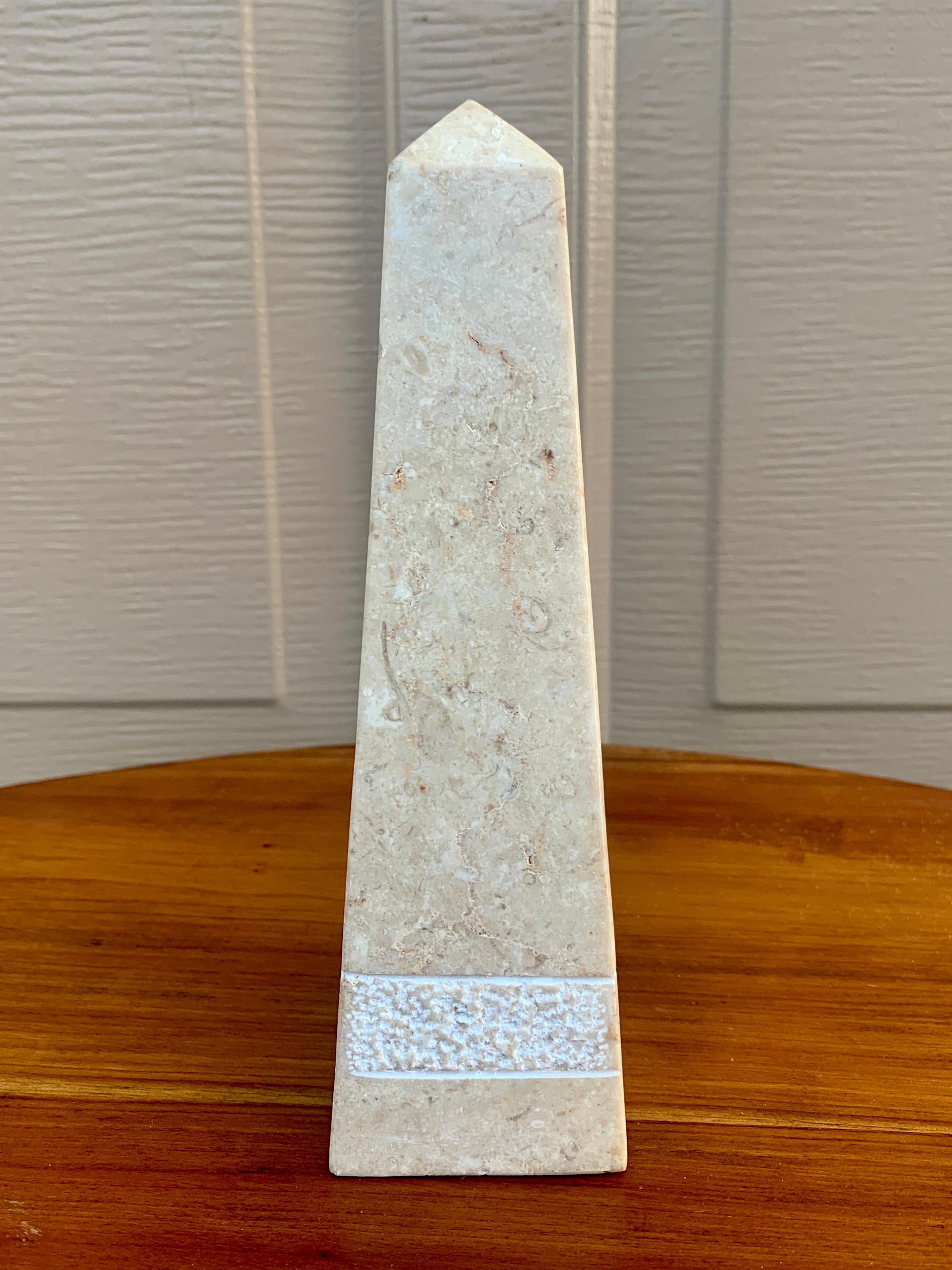 Neoclassical Solid Marble Cream and Gray Obelisk For Sale 1