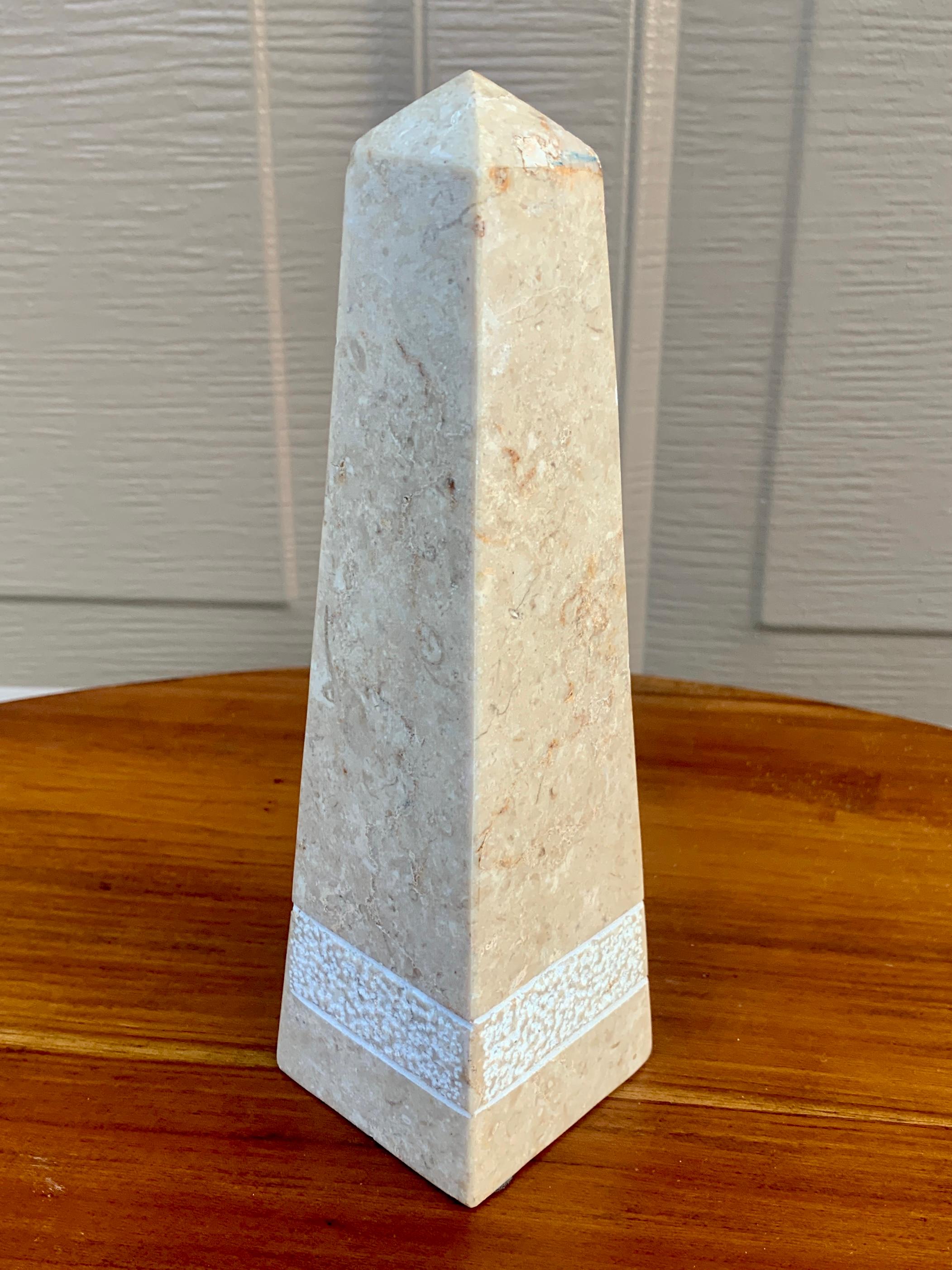 Neoclassical Solid Marble Cream and Gray Obelisk For Sale 2