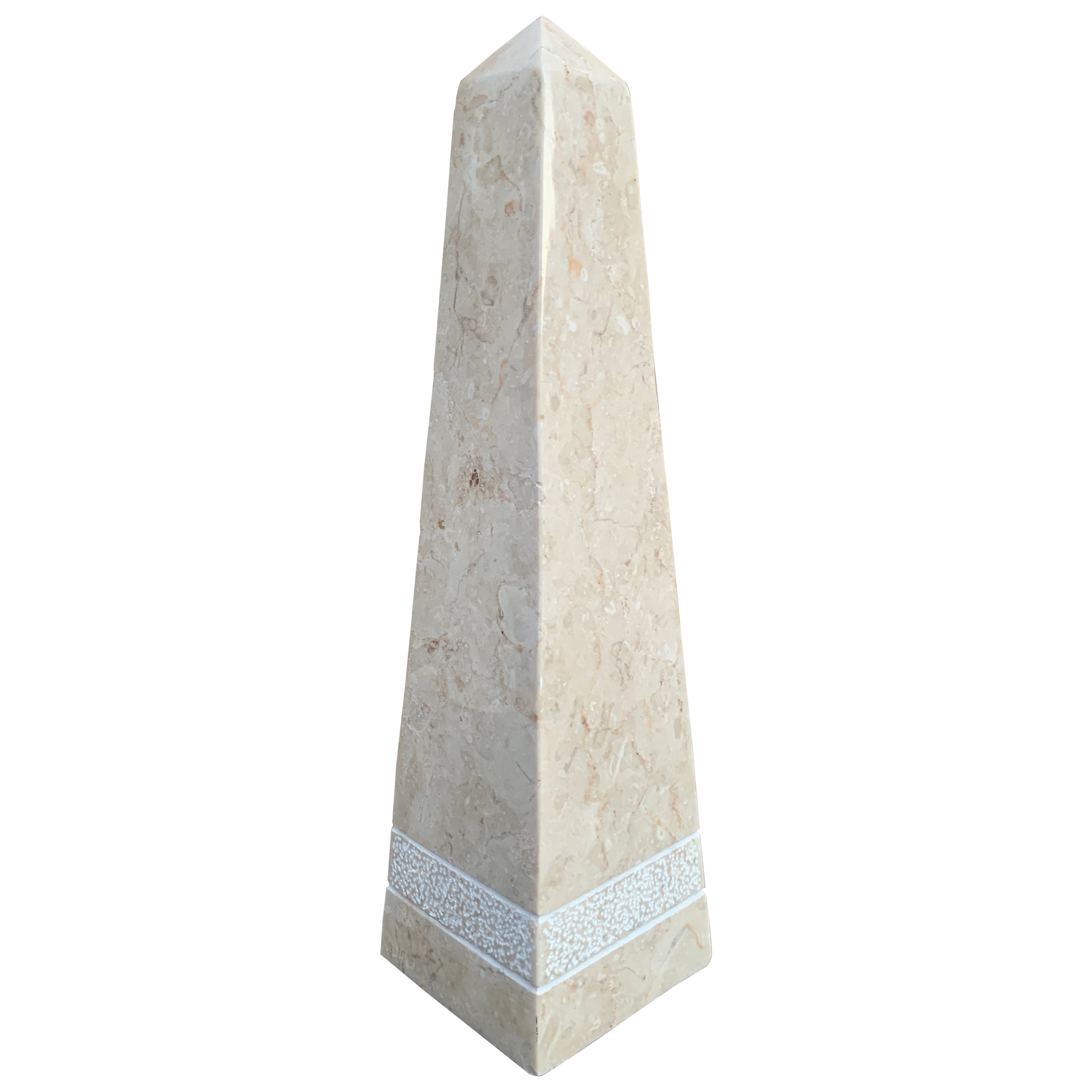 Obelisco neoclásico de mármol macizo crema y gris