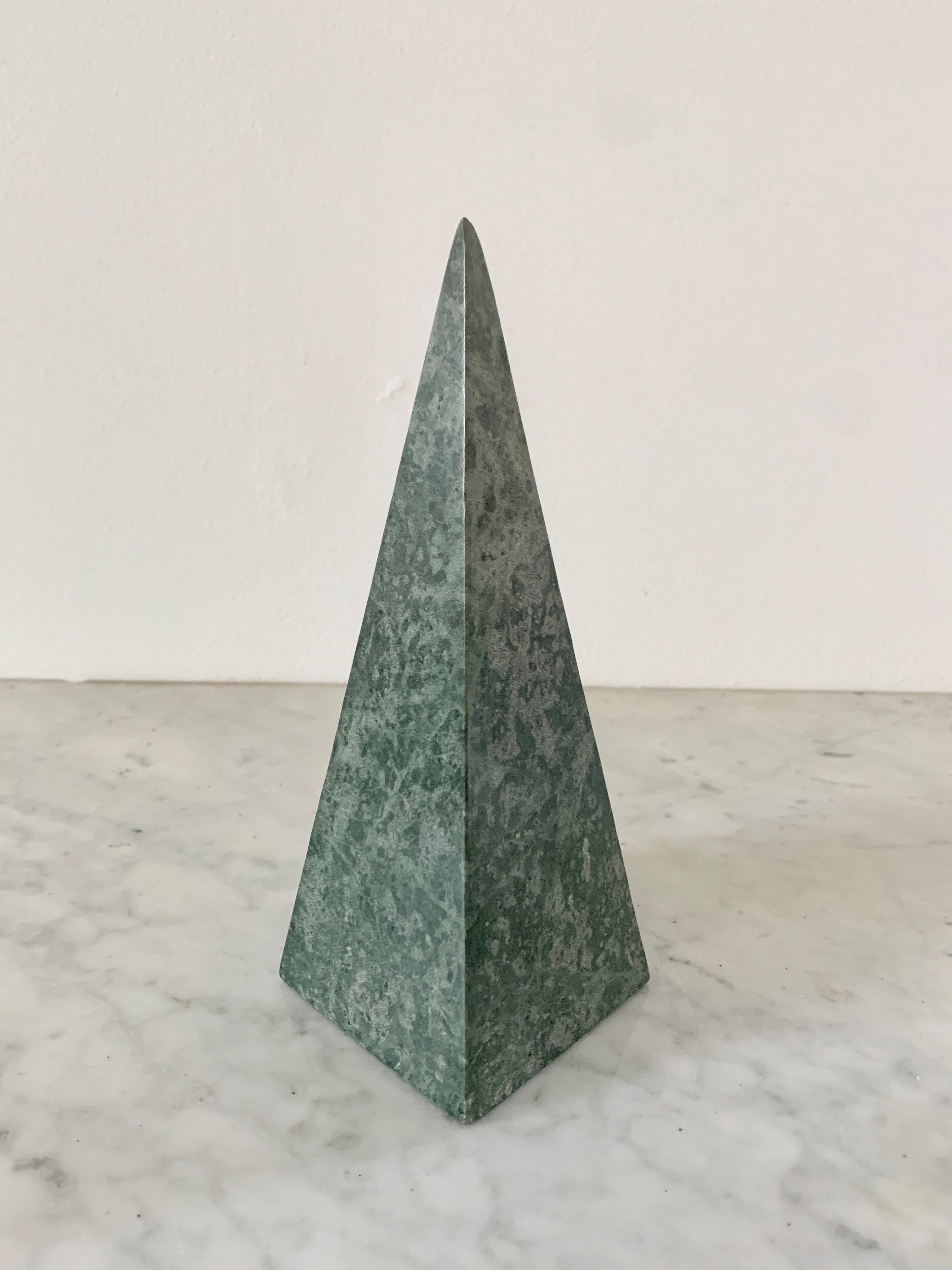 20th Century Neoclassical Solid Marble Green and Gray Obelisk For Sale