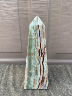 Neoclassical Solid Marble Onyx Green and Brown Obelisk