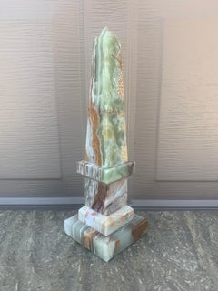 Neoclassical Solid Marble Onyx Green and Brown Obelisk