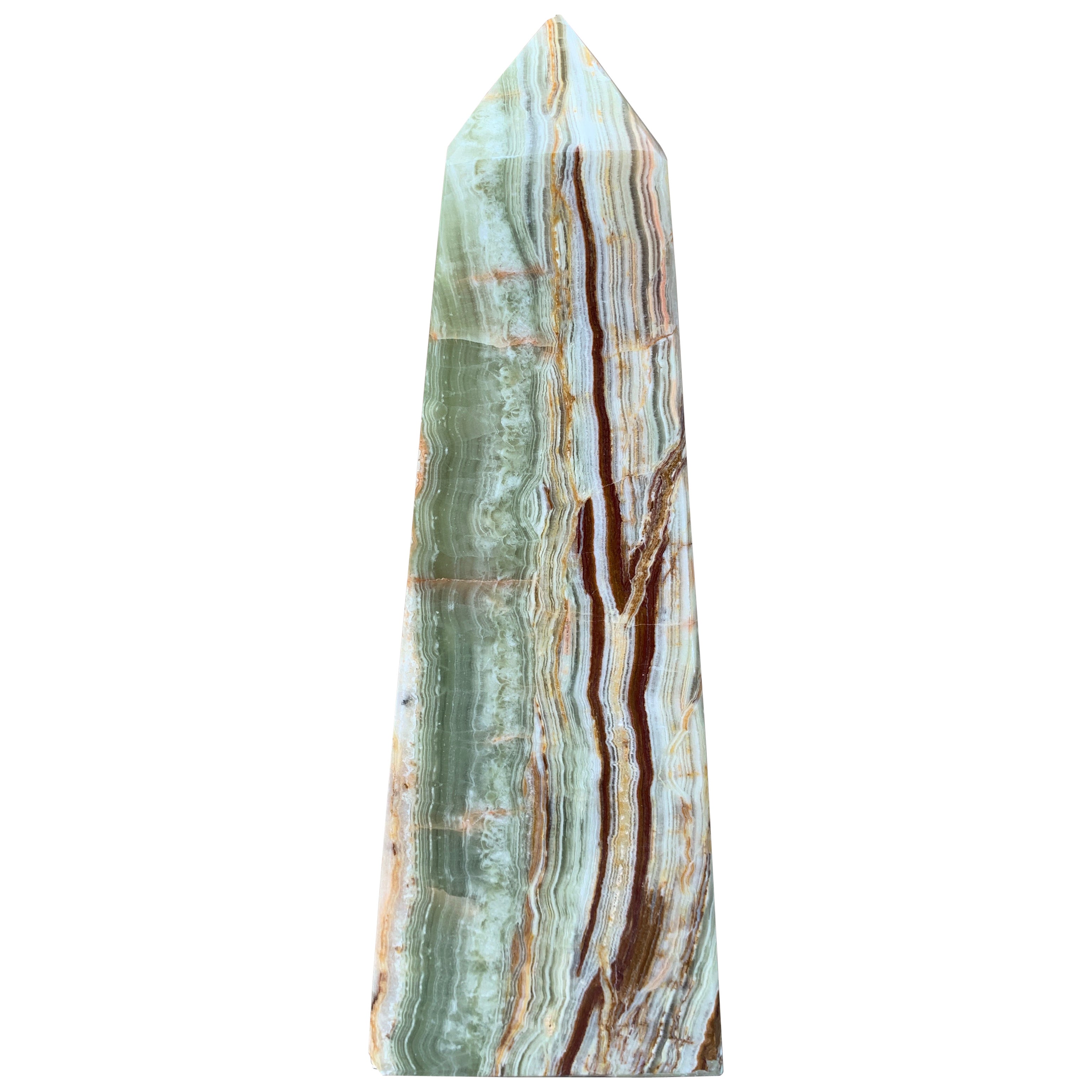 Neoclassical Solid Marble Onyx Green and Brown Obelisk