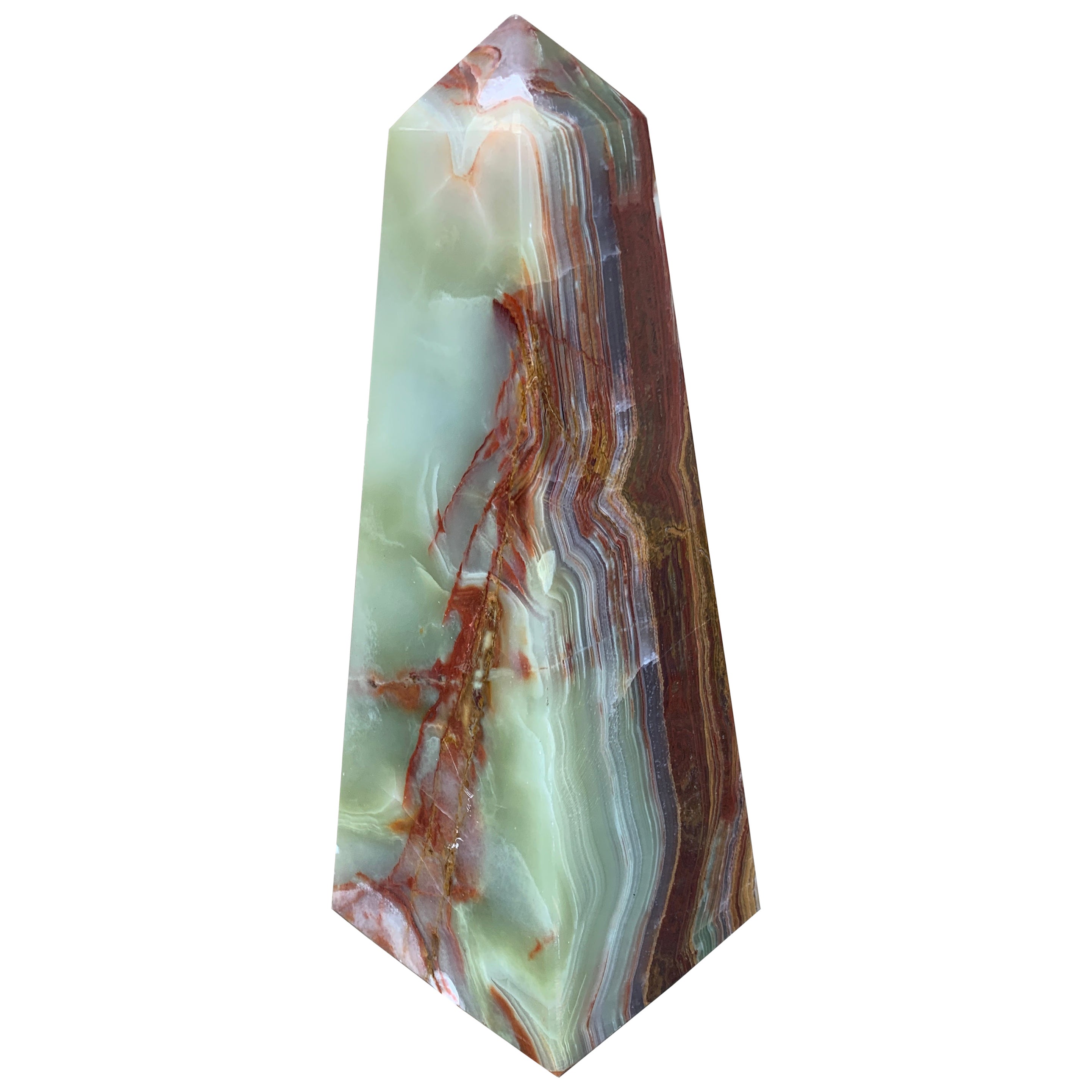 Obélisque néoclassique en marbre massif Onyx vert et Brown