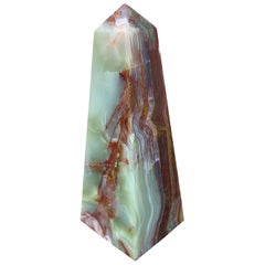 Neoclassical Solid Marble Onyx Green and Brown Obelisk