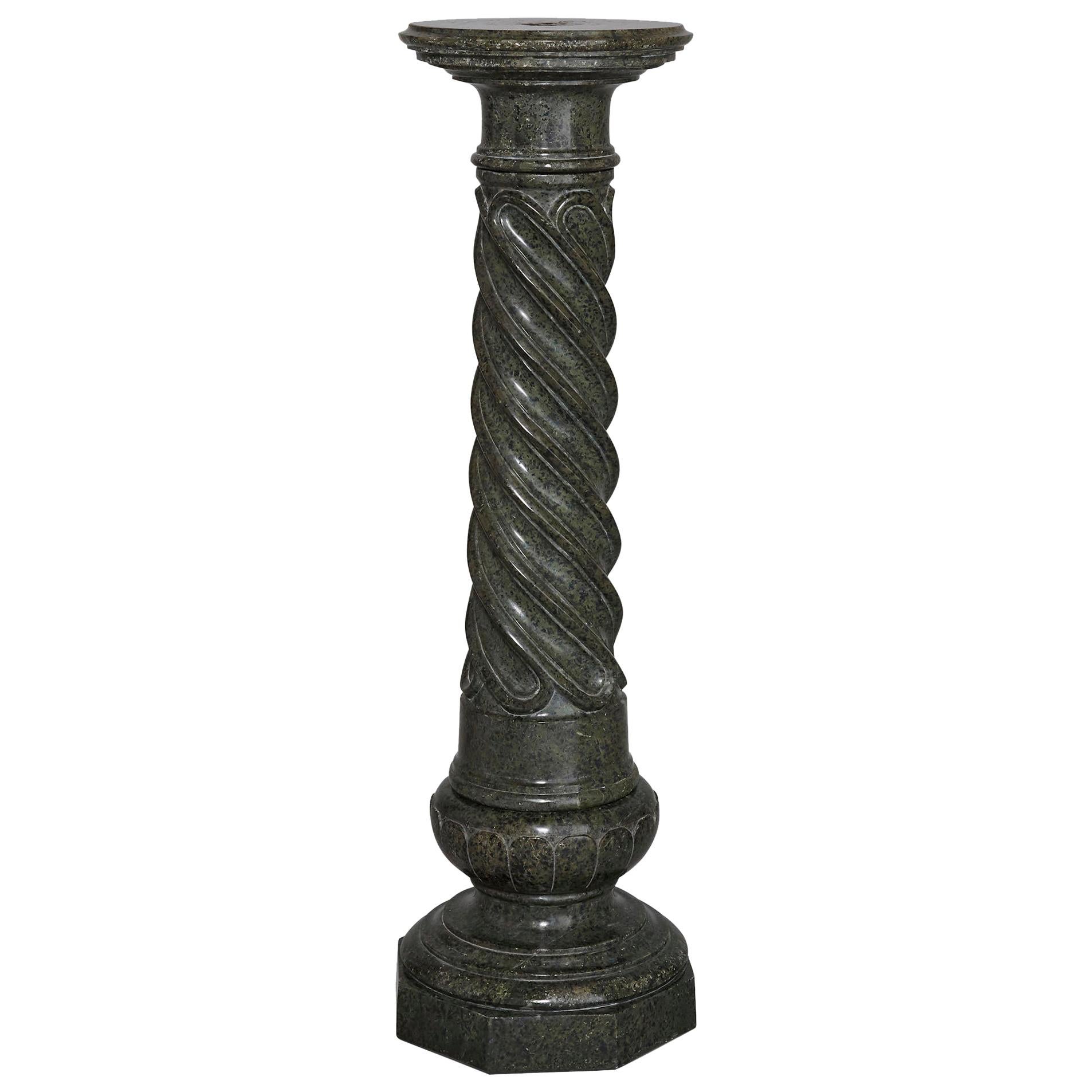 Neoclassical Solomonic Green Serpentine Column For Sale