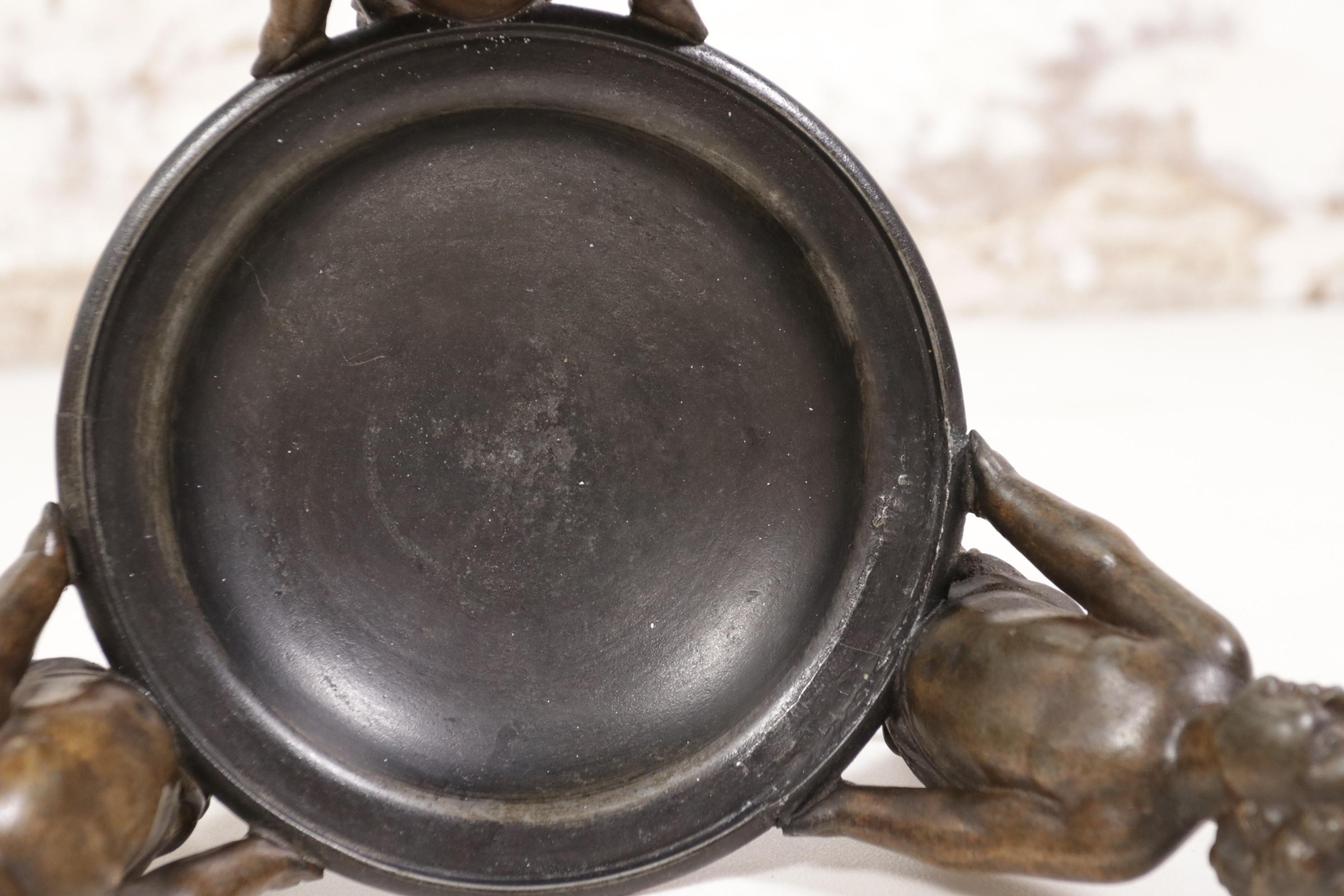 Neoclassical Spelter Bowl Carried by Three Little Angels 5