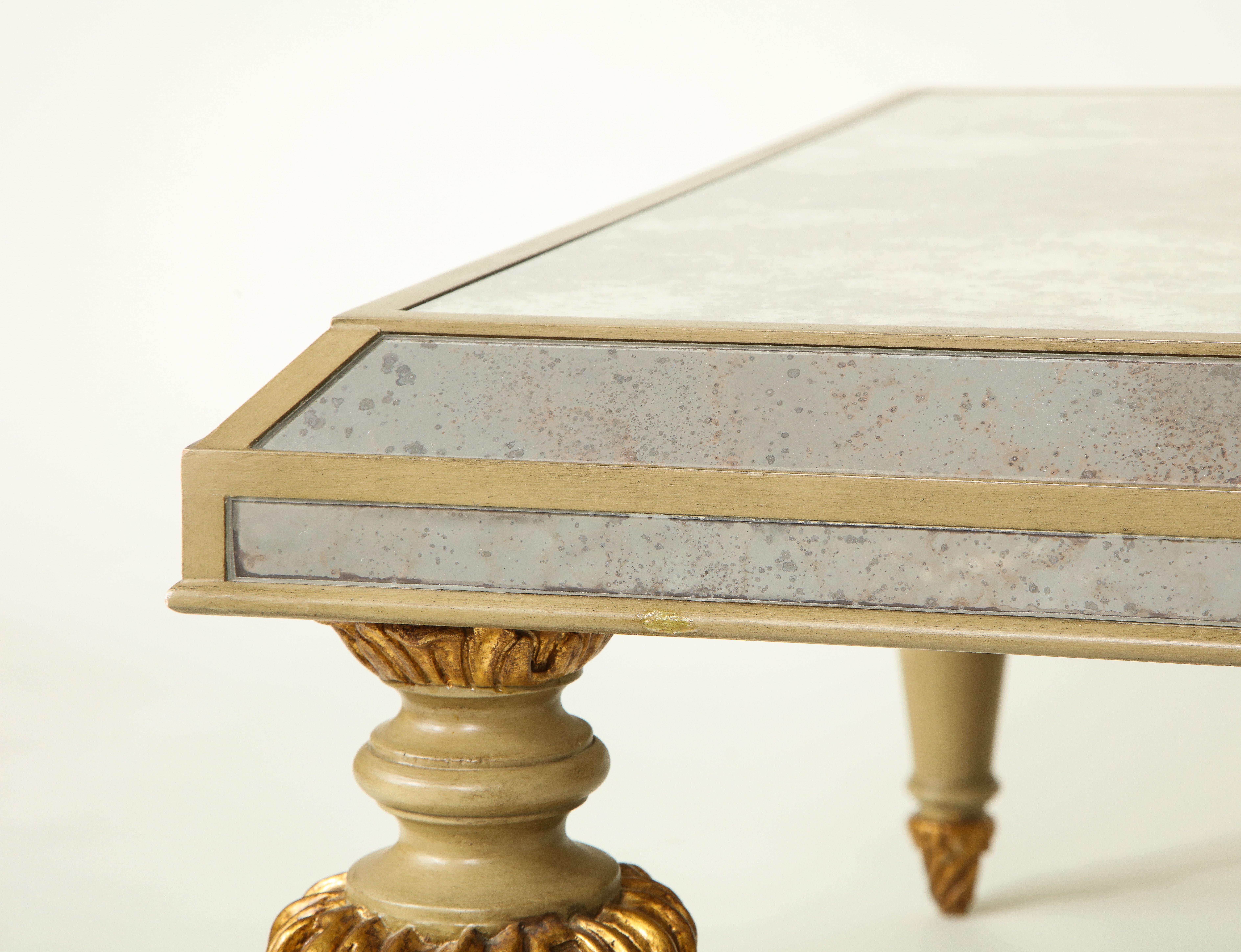 20th Century Neoclassical Square Mirrored and Parcel Gilt Coffee Table