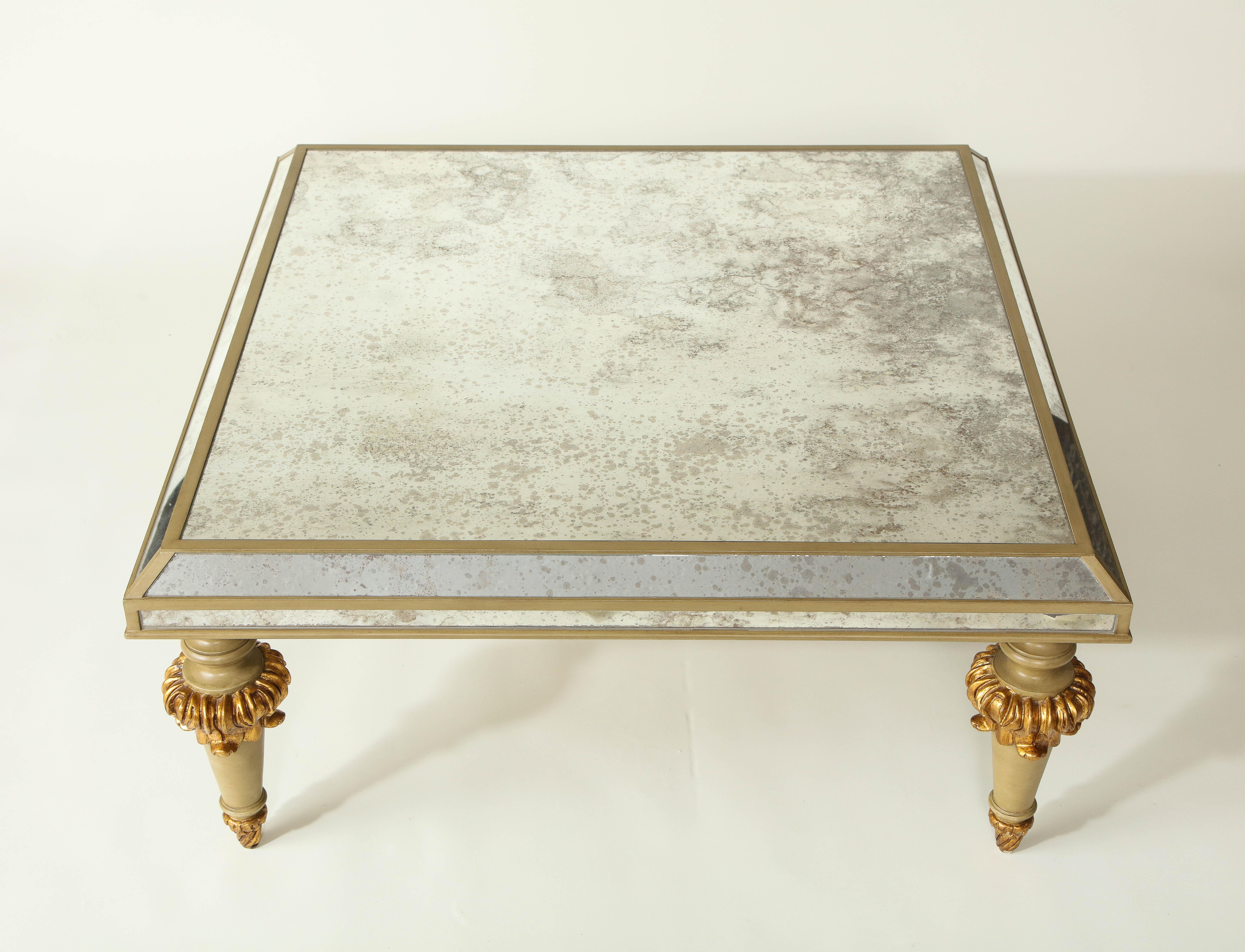 Neoclassical Square Mirrored and Parcel Gilt Coffee Table 2