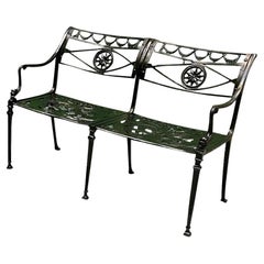Neoclassical Star and Dolphin Garden Bench Loveseat Attr. To Kenneth Lynch
