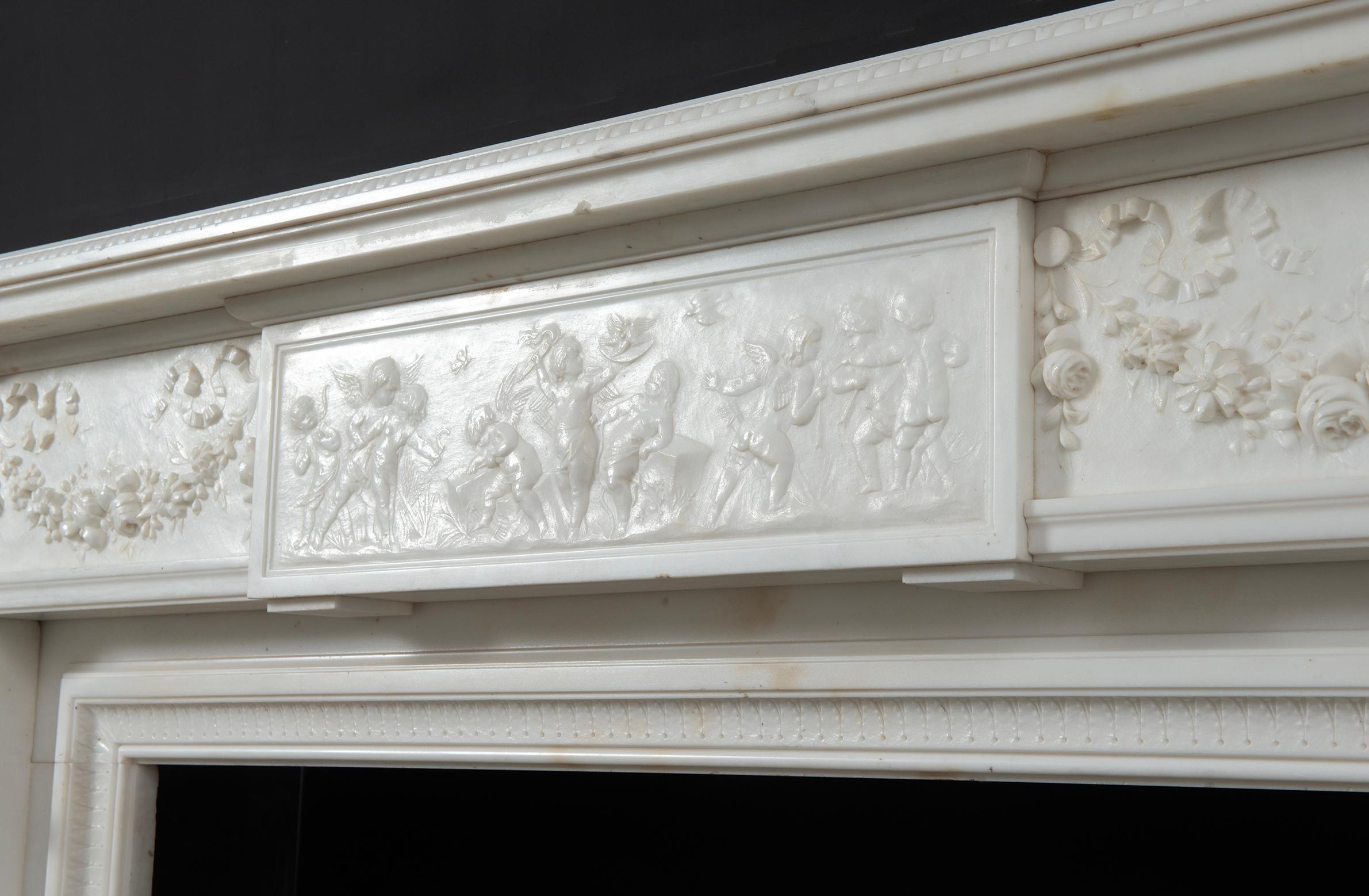 Neoclassical Statuary Marble Mantelpiece For Sale 4