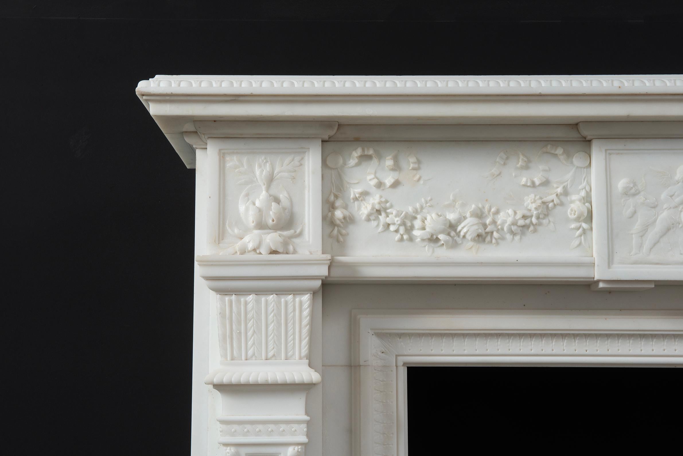Neoclassical Statuary Marble Mantelpiece For Sale 6