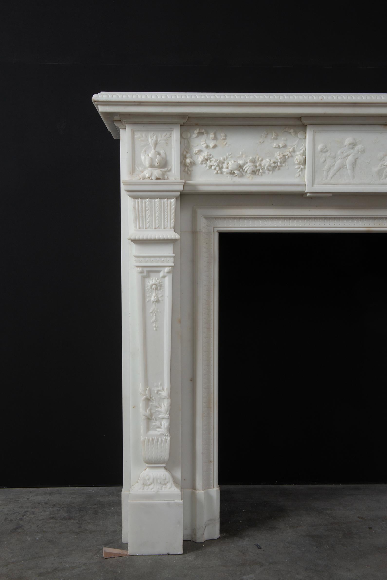 Neoclassical Statuary Marble Mantelpiece For Sale 7