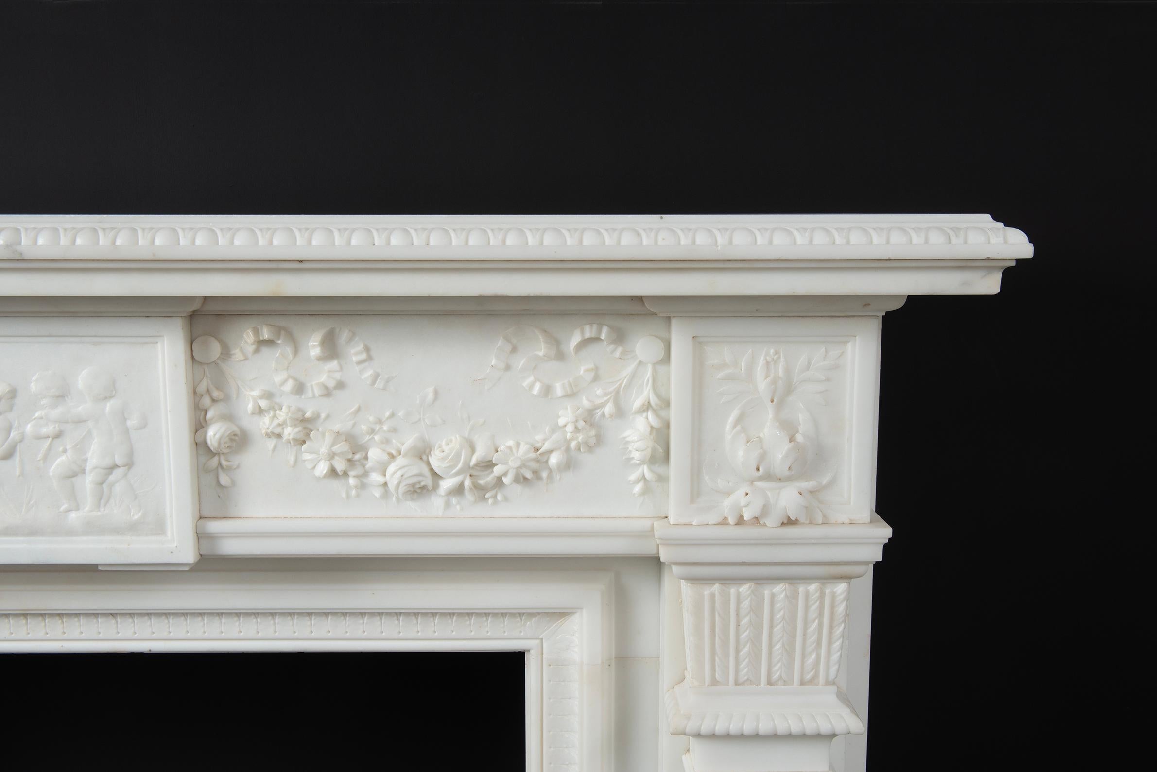 Neoclassical Statuary Marble Mantelpiece For Sale 8