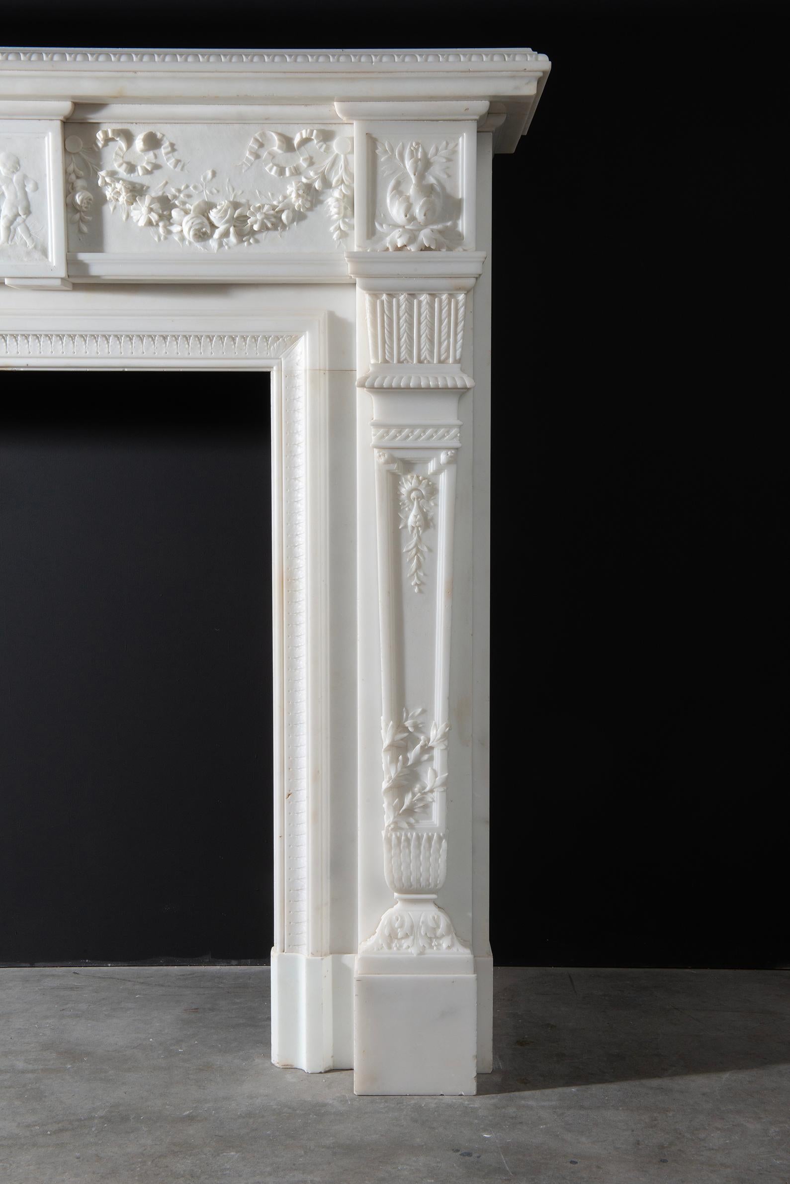 Neoclassical Statuary Marble Mantelpiece For Sale 10
