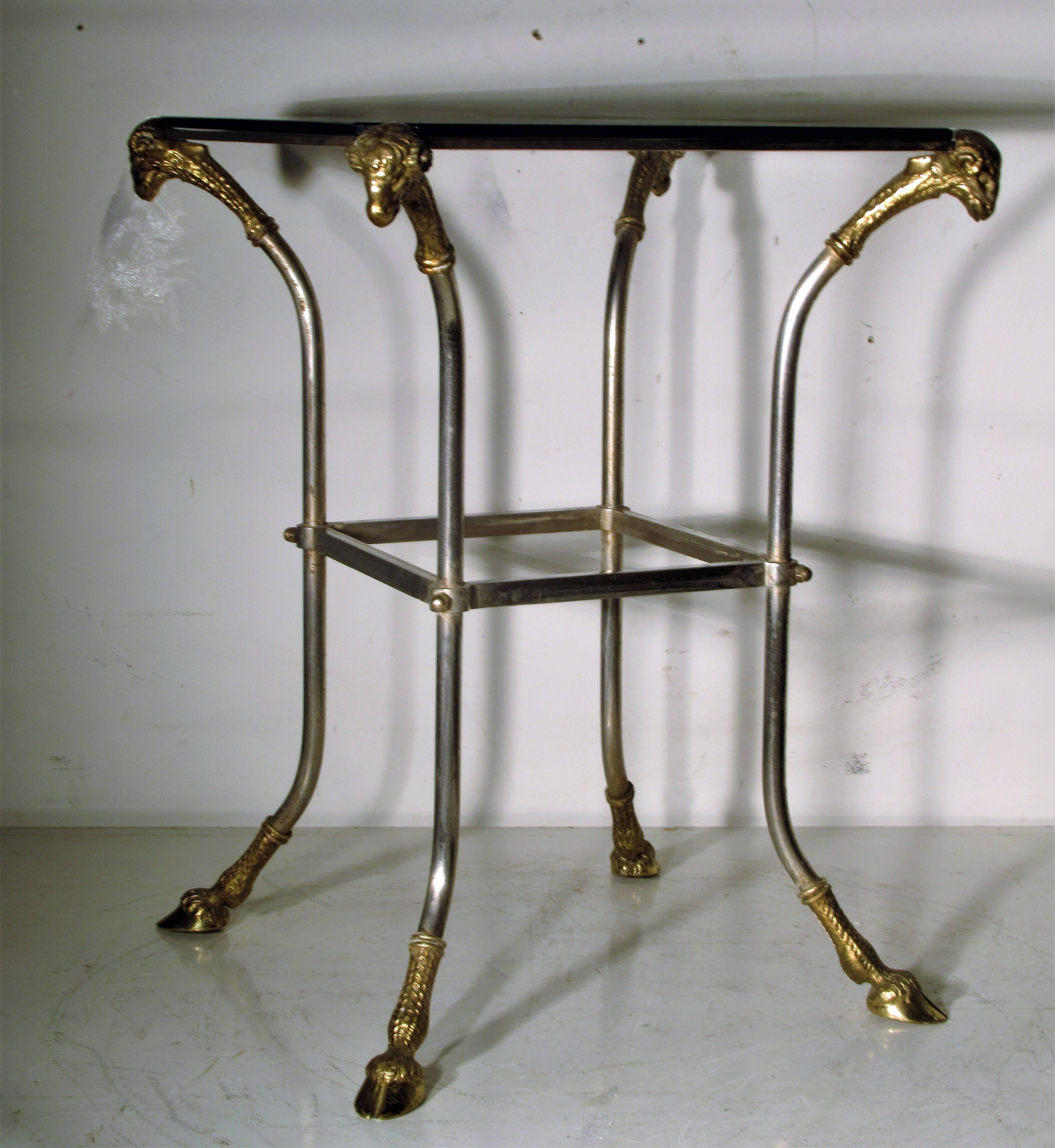 Brass Neoclassical Steel and Gilt Bronze Table in the Style of Maison Jansen