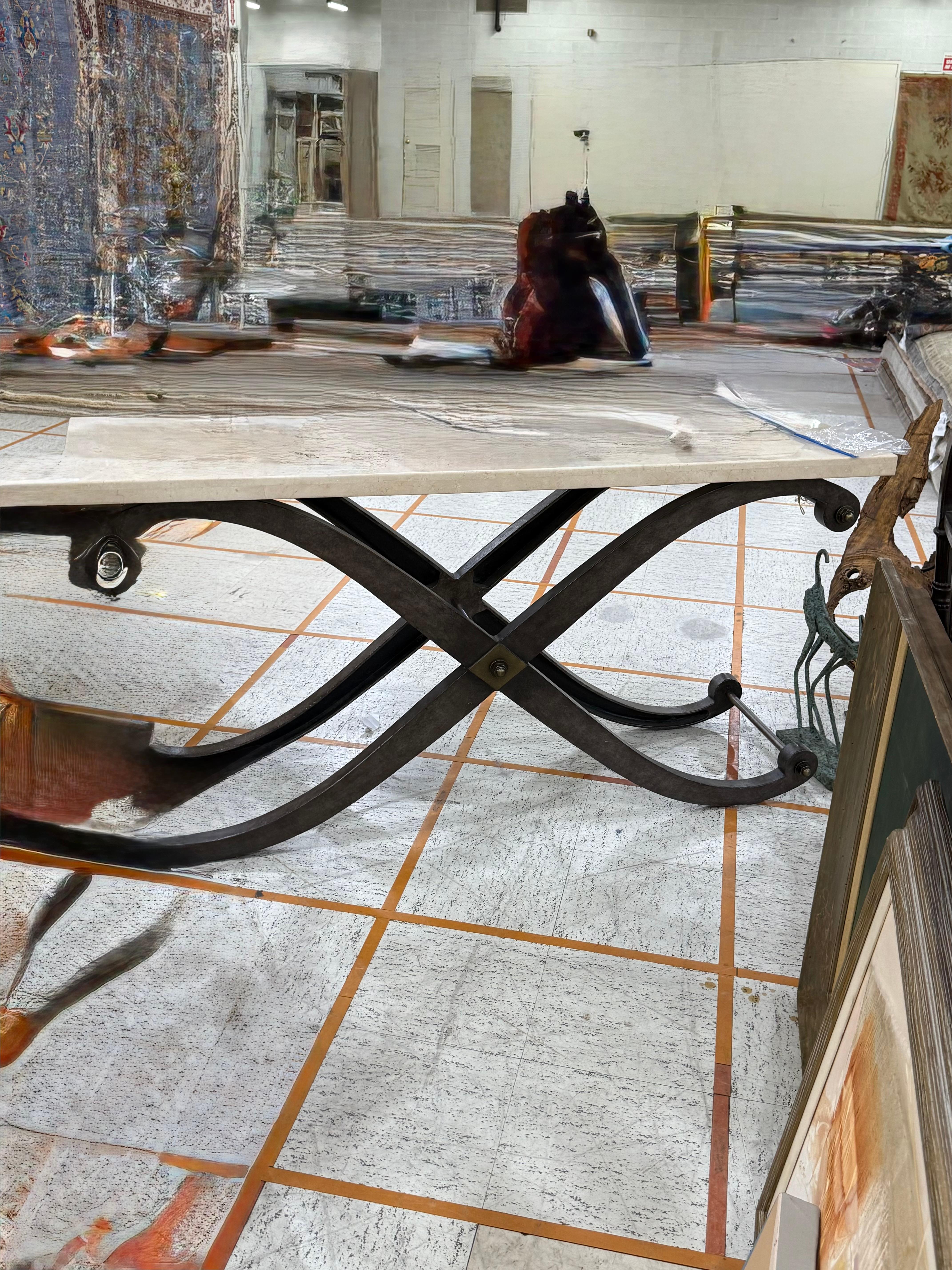 British Neoclassical Steel and Stone Top Console For Sale
