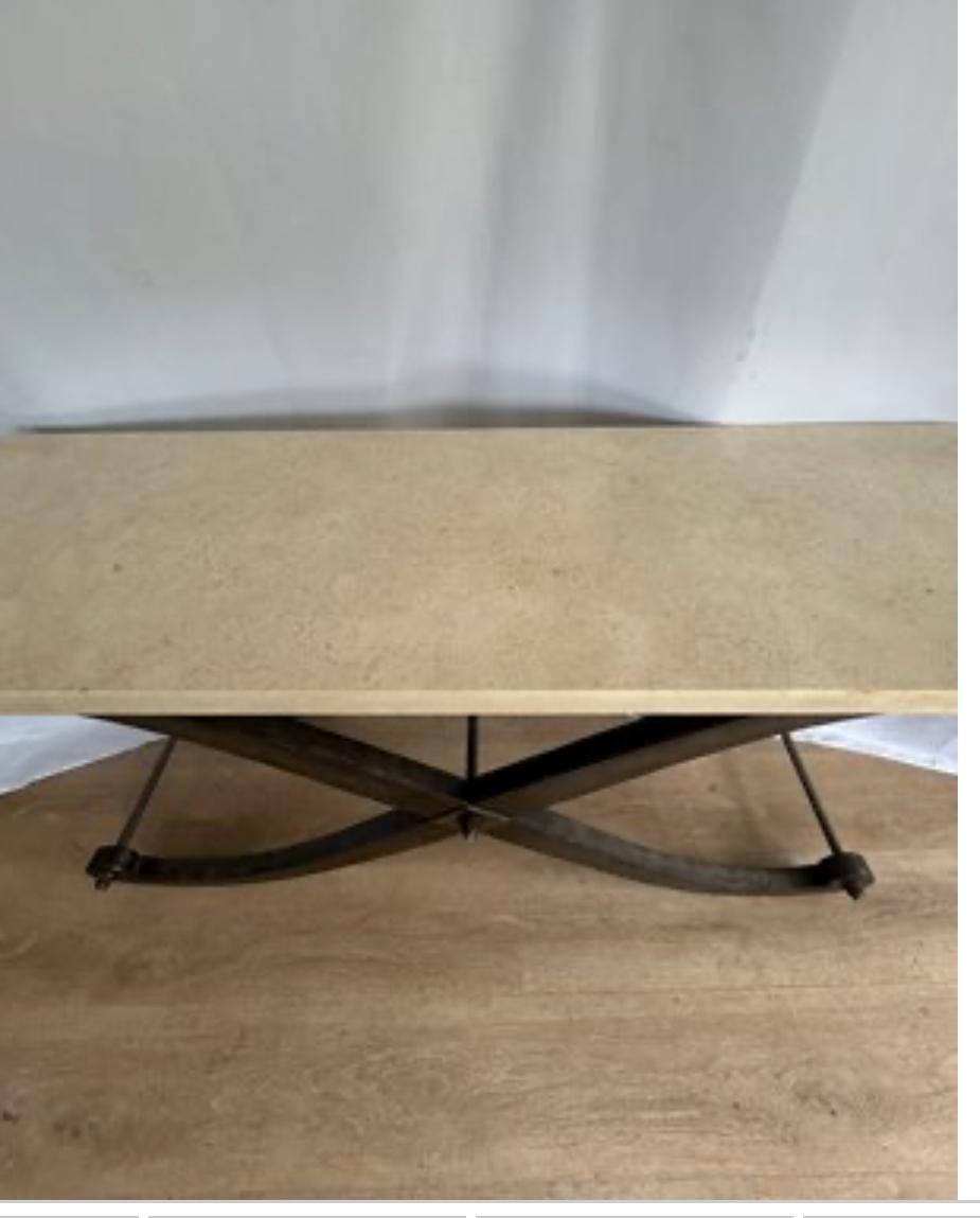 Polished Neoclassical Steel and Stone Top Console For Sale