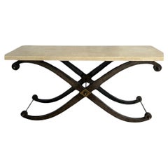 Neoclassical Steel and Stone Top Console