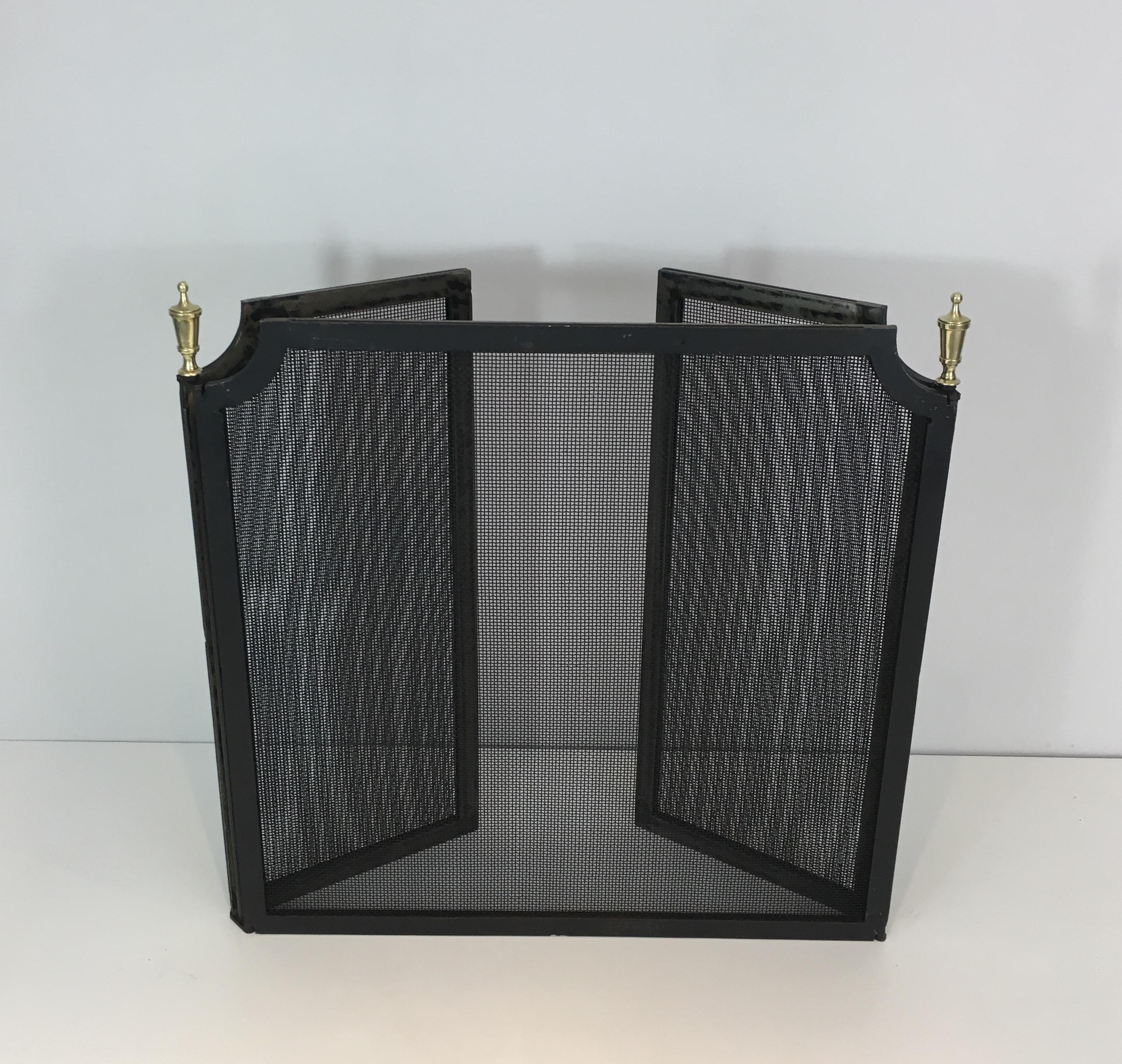 Neoclassical Steel, Brass and Grilling Fireplace Screen, French, circa 1940 6