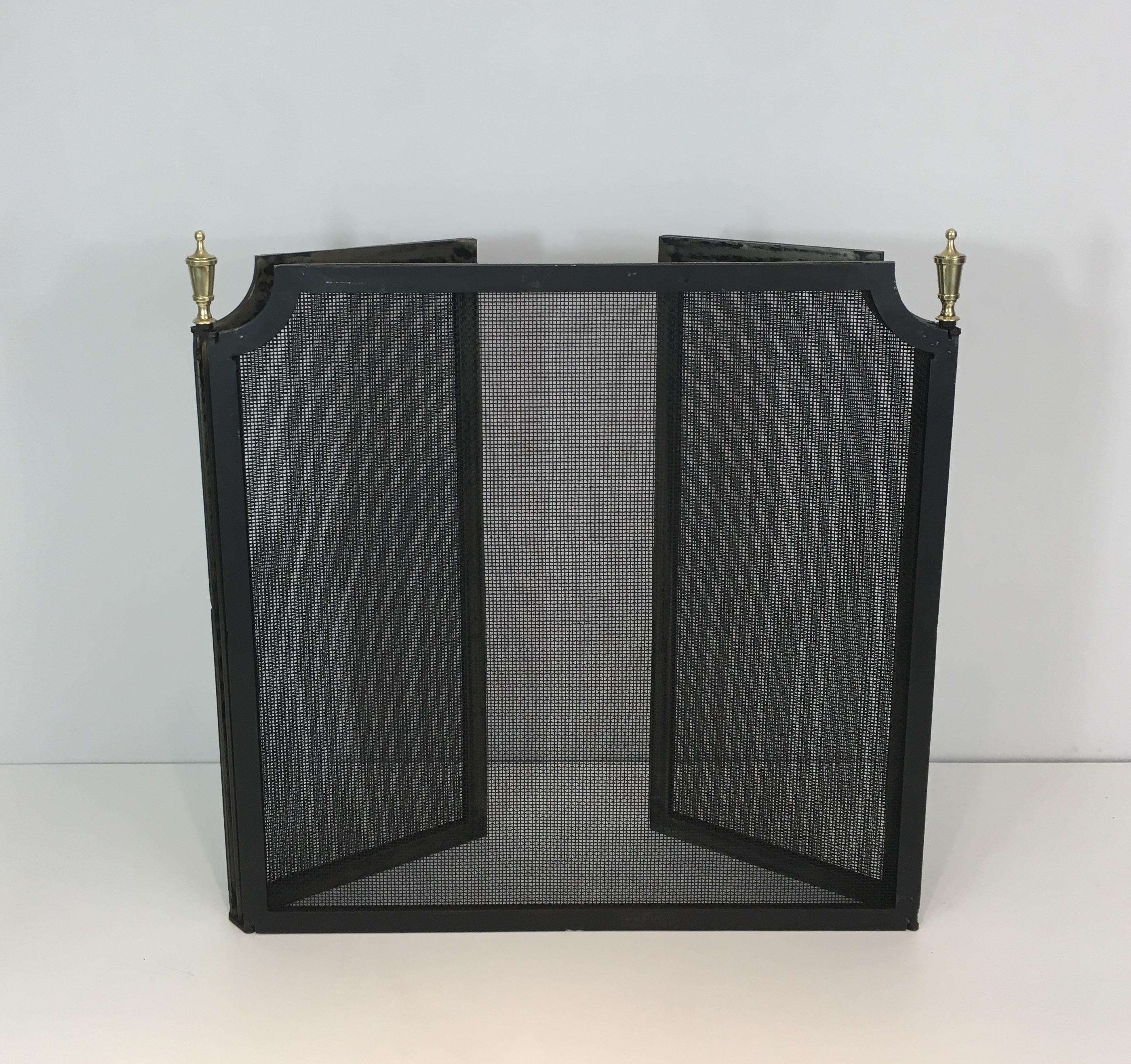 Neoclassical Steel, Brass and Grilling Fireplace Screen, French, circa 1940 7