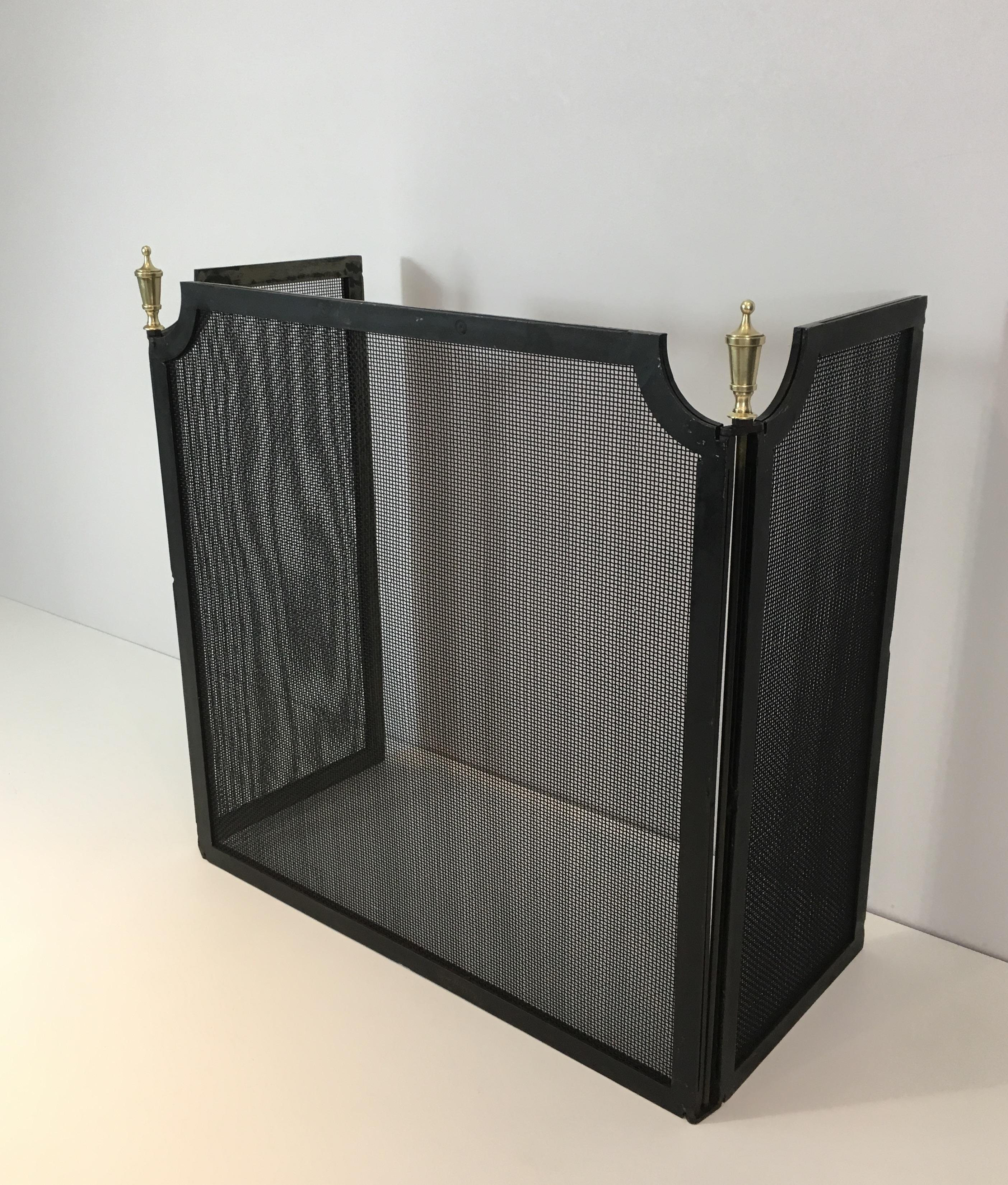Mid-20th Century Neoclassical Steel, Brass and Grilling Fireplace Screen, French, circa 1940