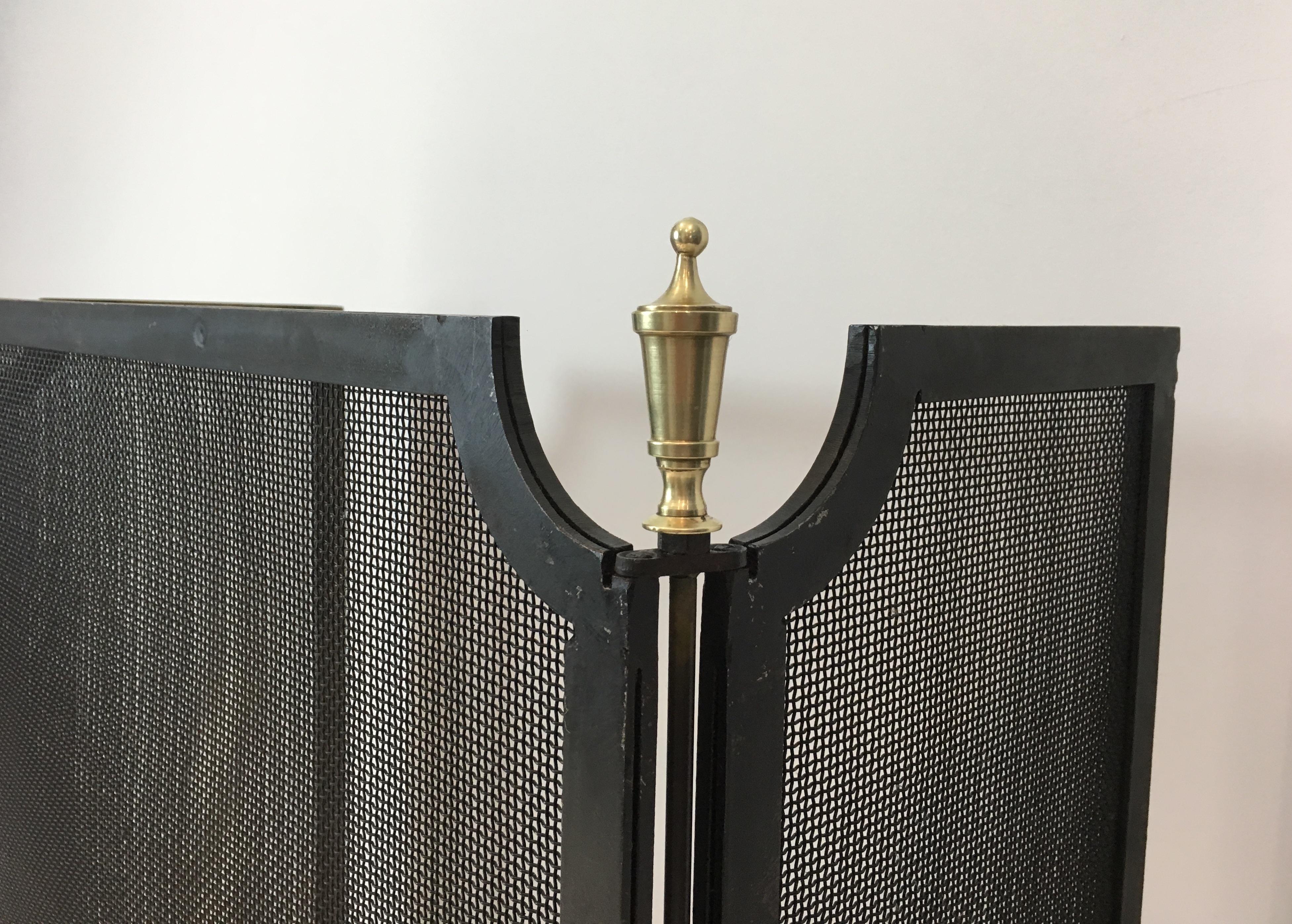 Neoclassical Steel, Brass and Grilling Fireplace Screen, French, circa 1940 3