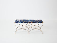 Banco neoclásico de acero y latón de Maison Jansen Años 60